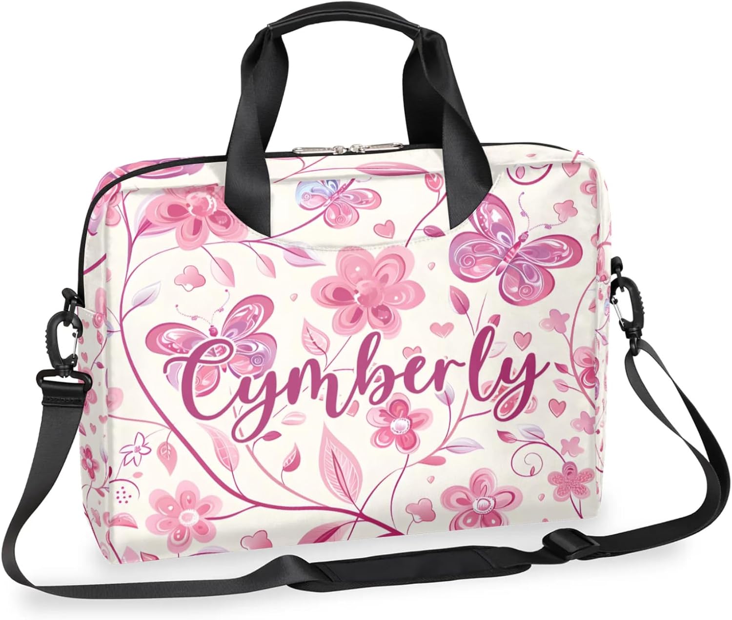 Personalized Name Flower Laptop Bag for Women, Custom Computer Bag Messenger Bags for Work Business, 16 Inch