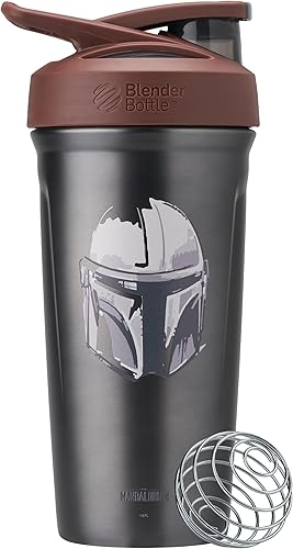 BlenderBottle Star Wars Strada Shaker Cup Botella de agua aislada de acero inoxidable con batidor de alambre, 24 onzas, casco Mandalorian