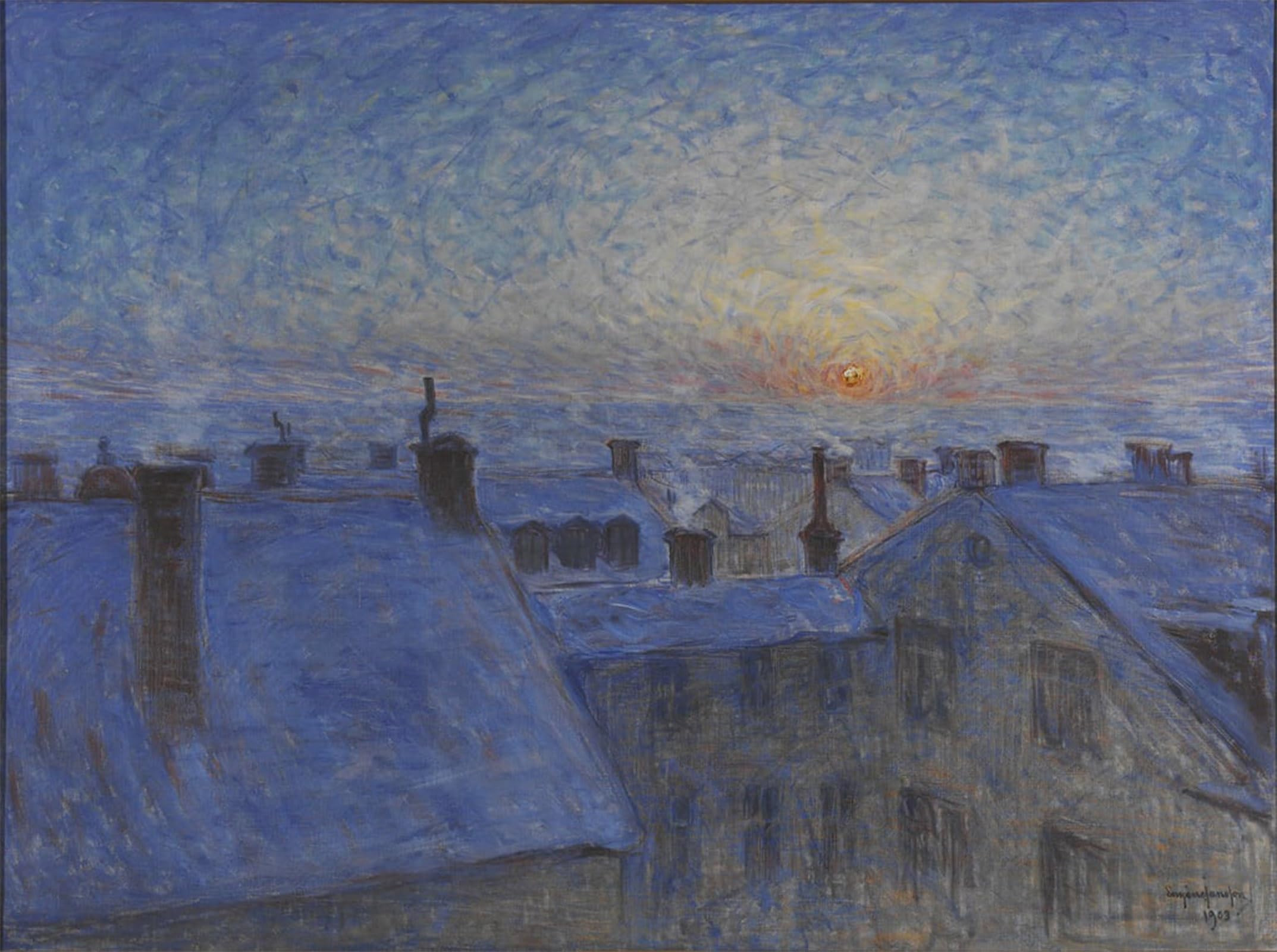 SERENDIPITP Aesthetic Poster Photo Wall Print Retro Picture Sunrise Over Stockholm Rooftops by Eugène Jansson Modern Wall Artwork for Home Decor 60x90cm