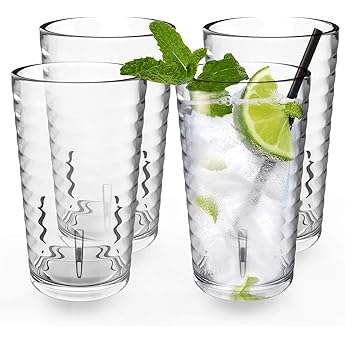 ALIMOTA Drinking Glass Stackable Camping Glasses Set of 4 Plastic Glasses Shatterproof Suitable for Cold and Hot Drinks Dishwasher Safe for Family Party and Restaurant 385 ml
