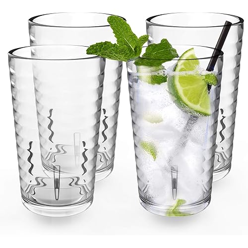 Plastic Tumblers Cups, [UNBREAKABLE Acrylic] Plastic Water Tumbler Drinking Glasses, 13-Ounce Set of 4, Shatter-Proof, Dishwasher Safe, BPA Free, Reusable Cups for Water, Juice, Cocktail…