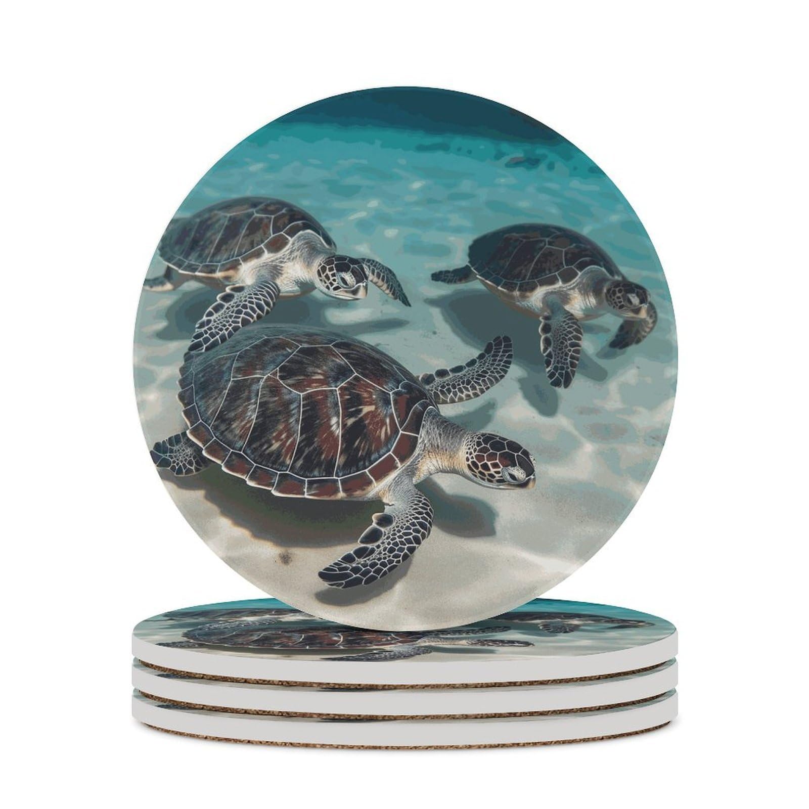 Sea Turtles Coaster with Cork Base Drink Coasters for Coffee Table Decor Modern Cup Coasters with Non-Slip & Heat-Resistant Cute Ceramic Table Coaster for Home Dining