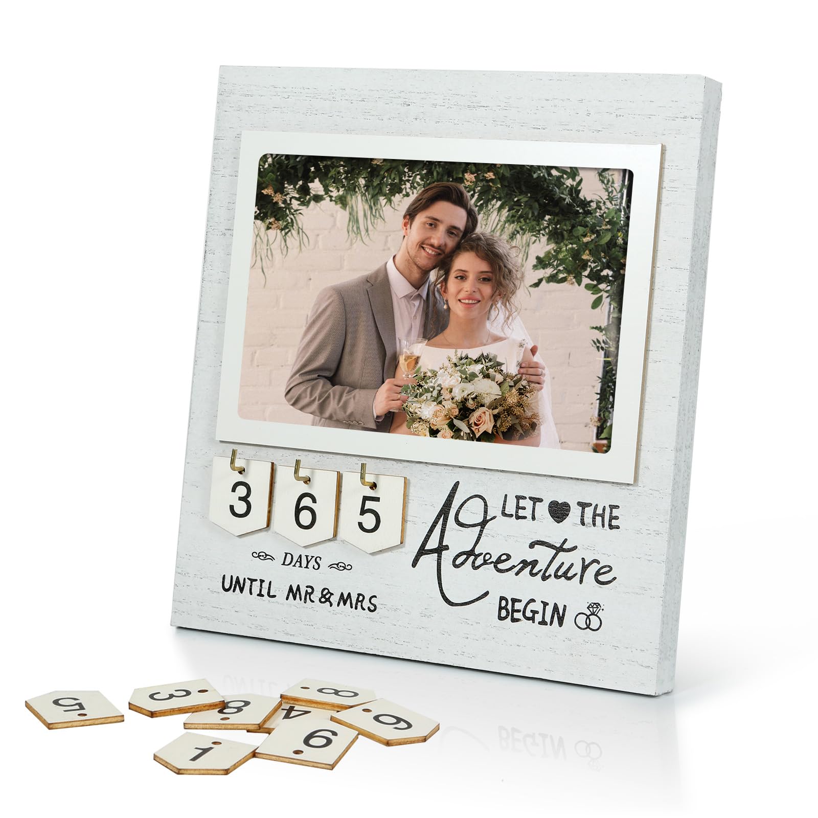 Wedding countdown Frames for Newly Engaged Couple-Wooden Wedding Countdown Engagement Picture Frame,Bridal Shower Photo Frame for Couples Newly Engaged,Engaged Gifts for Couples