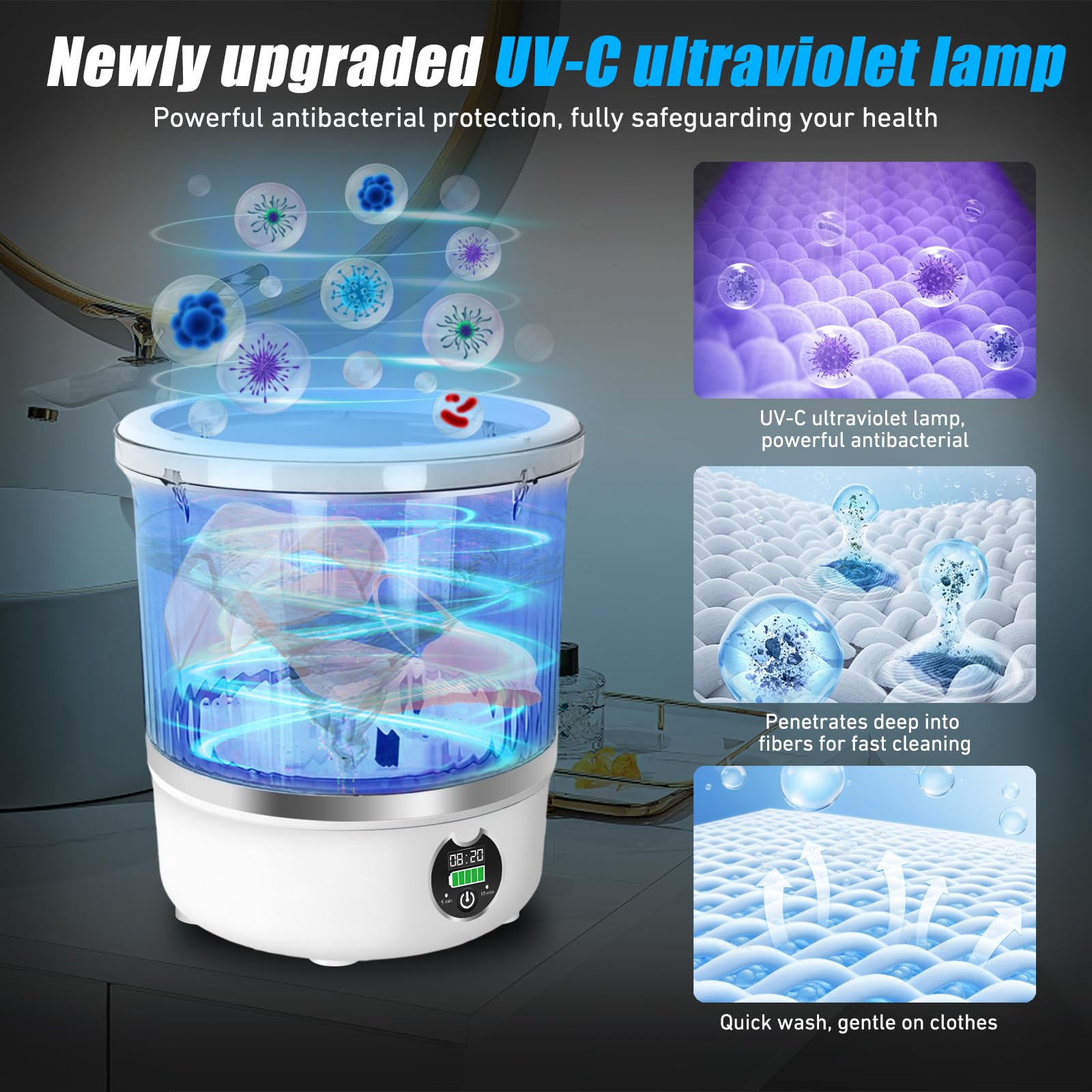 Portable Mini Washing Machine,Upgrade Blue Light,3L Capacity Underwear Washing Machine,Deeply Clean Underwear,Baby Clothing & Small Items of Clothing,Mini Washer Suitable for Family,Hotel,Camping — view 4