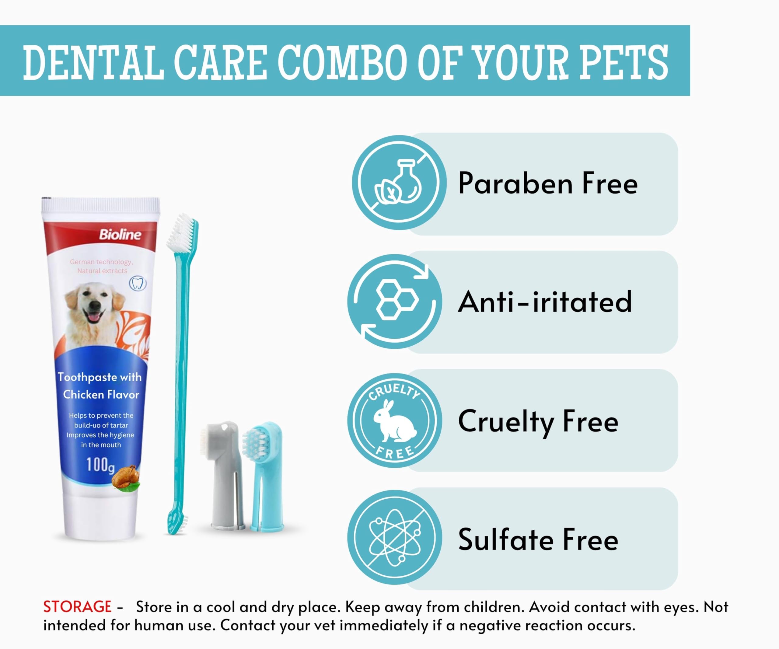 Foodie Puppies Dental Care Kit - 3pcs (Chicken Flavor Toothpaste + 1pc Long Brush and 2Pc Finger Brush) I Bio Enzyme and Natural Ingredients Enzymatic Toothpaste Suitable for All Dogs and Puppies 3