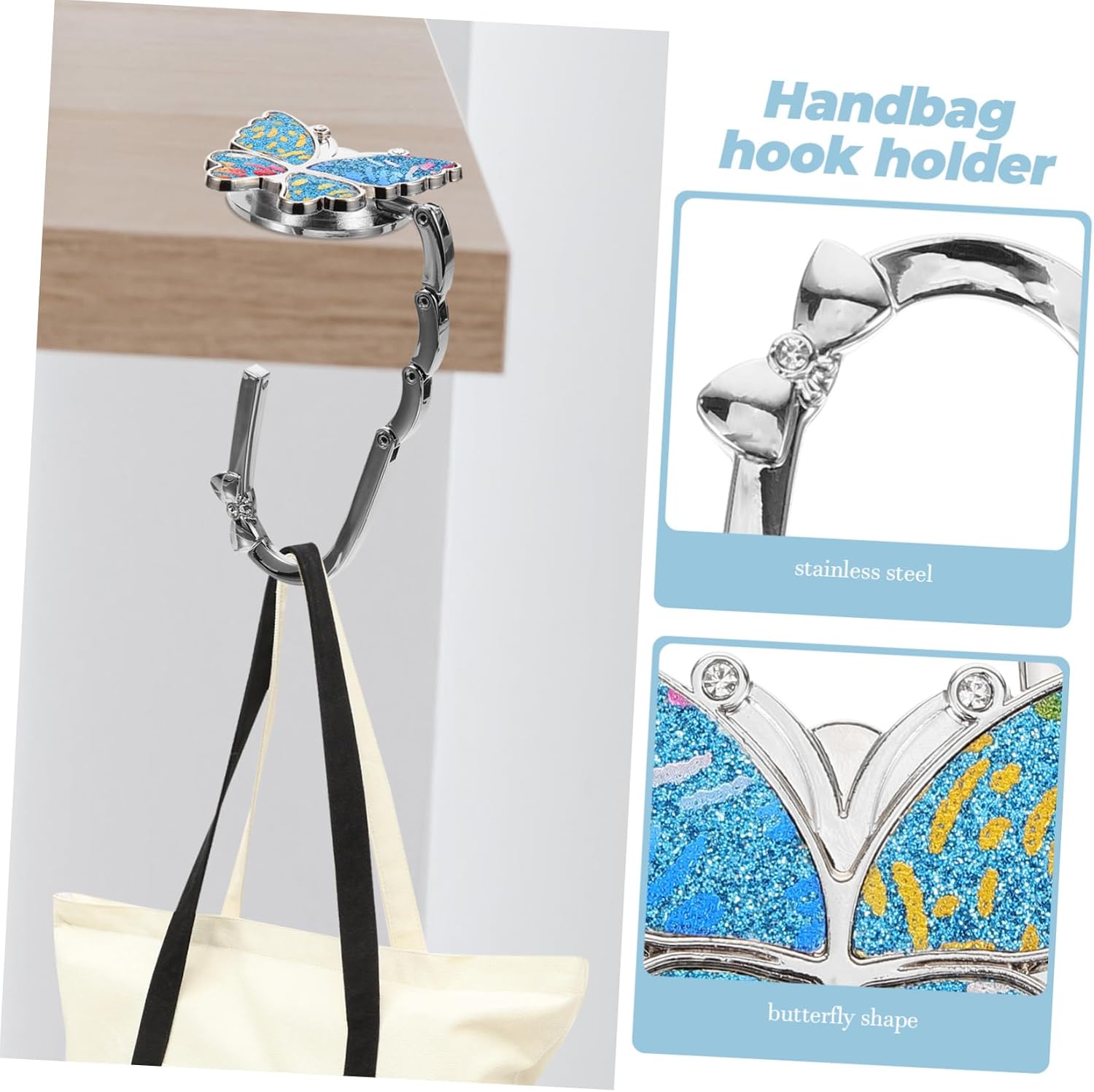 CALLARON Metal Butterfly Handbag Hanger for Desk Portable Purse Hook Holder Office Table Bag Hanger Handbag Storage Solution