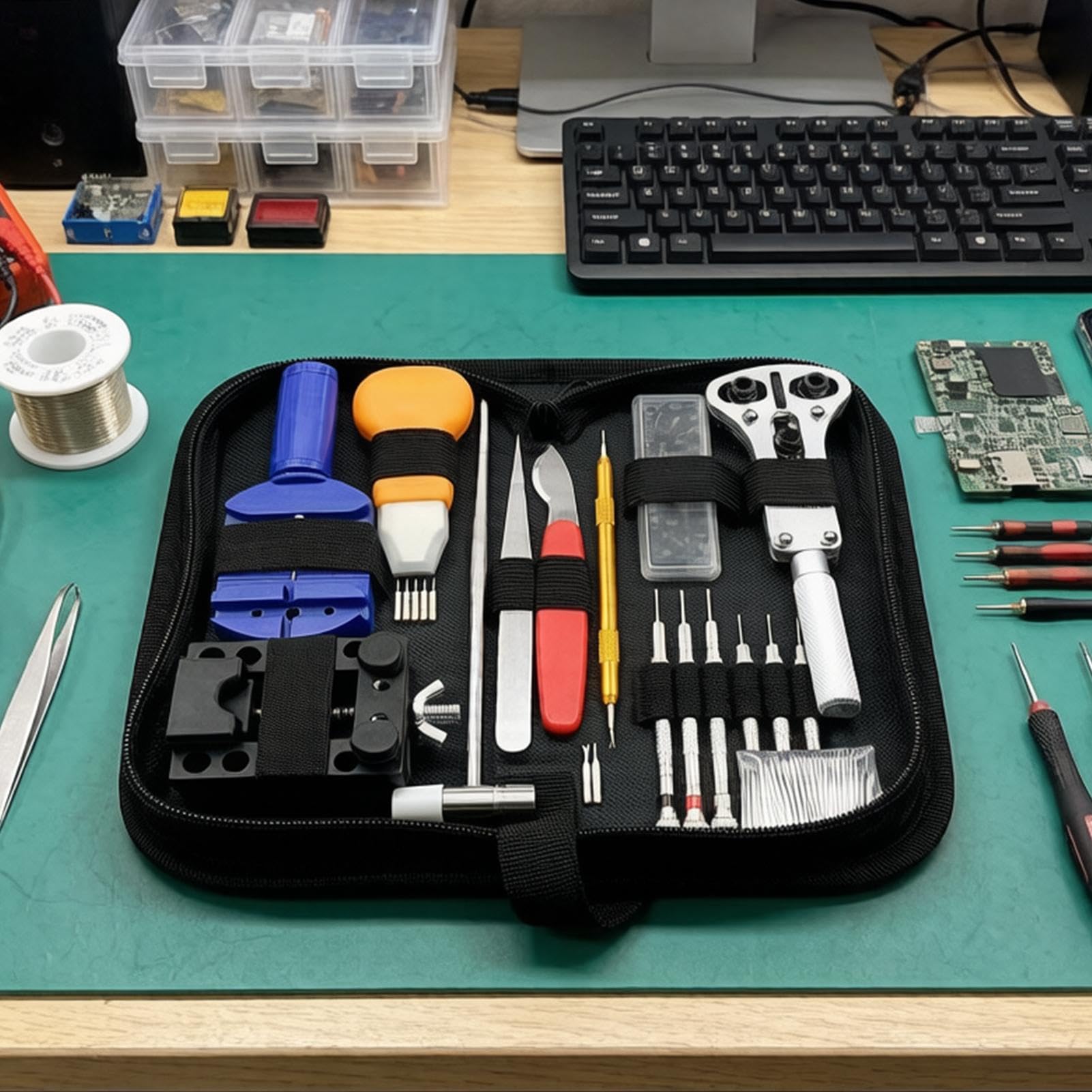 Juego de reparación de reloj portátil con estuche de almacenamiento