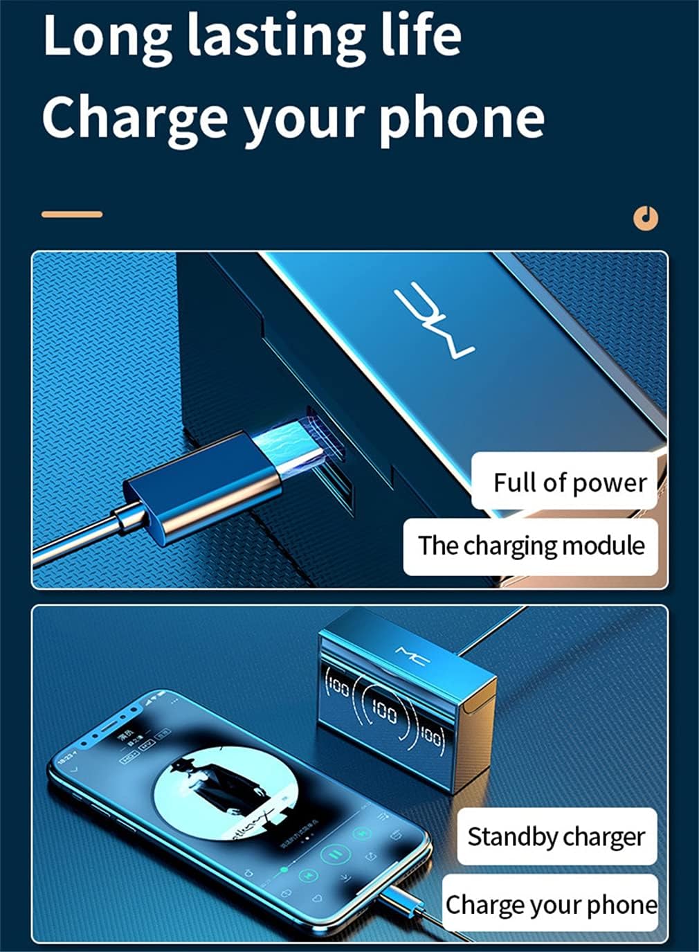 True Wireless Earbuds TWS 5.0 Bluetooth Stereo Earphones in-Ear with Mic CVC 8.0 Noise Cancellation Headphones Long Battery Life Touch Control Headsets for Sports Music