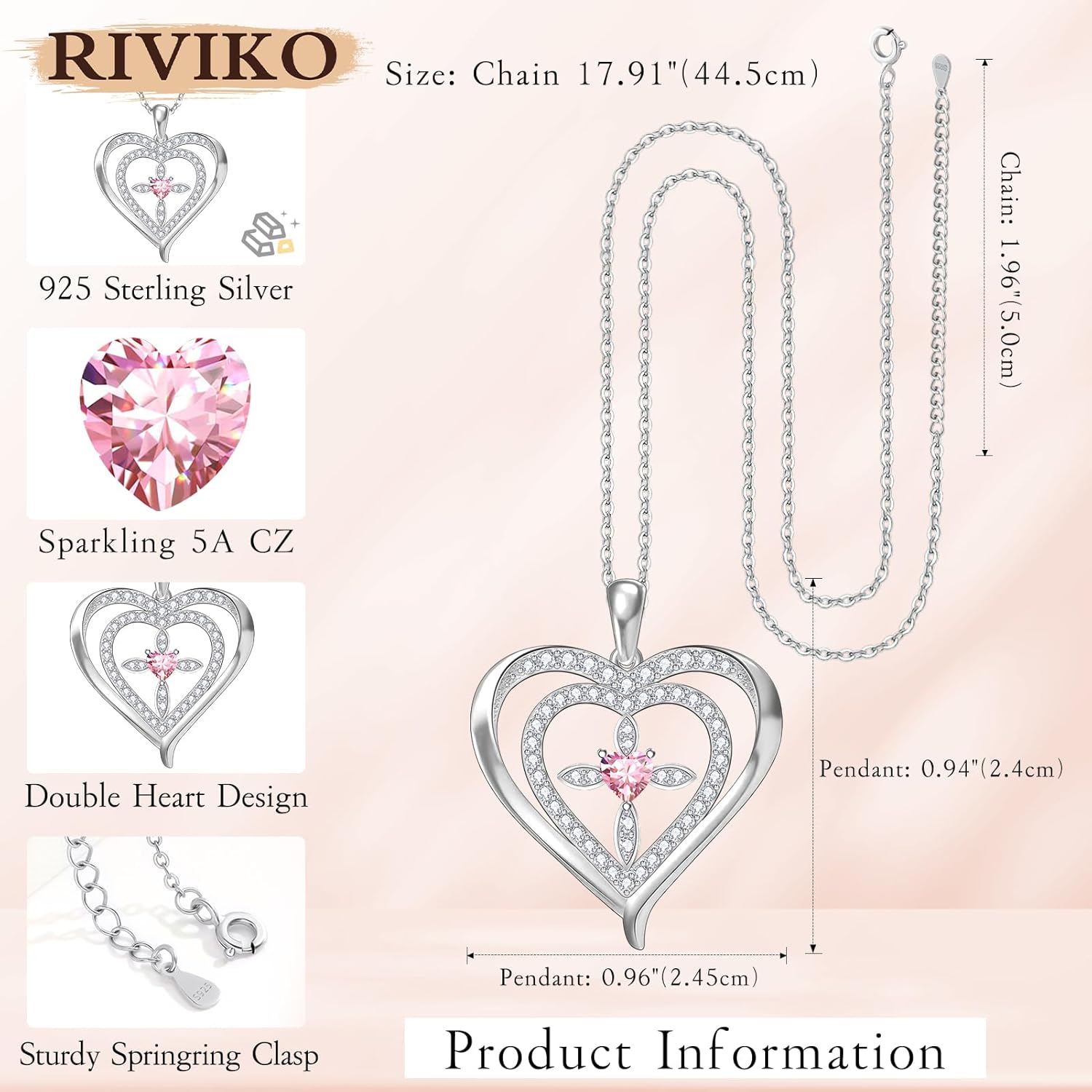 RIVIKO 925 Sterling Silver Cross Birthstone Necklace for Women,Love Heart Pendant Necklaces Trendy,Valentines Day Gifts for Her,Anniversary Jewelry Birthday Gifts for Women Wife Mother Friend - Image 6