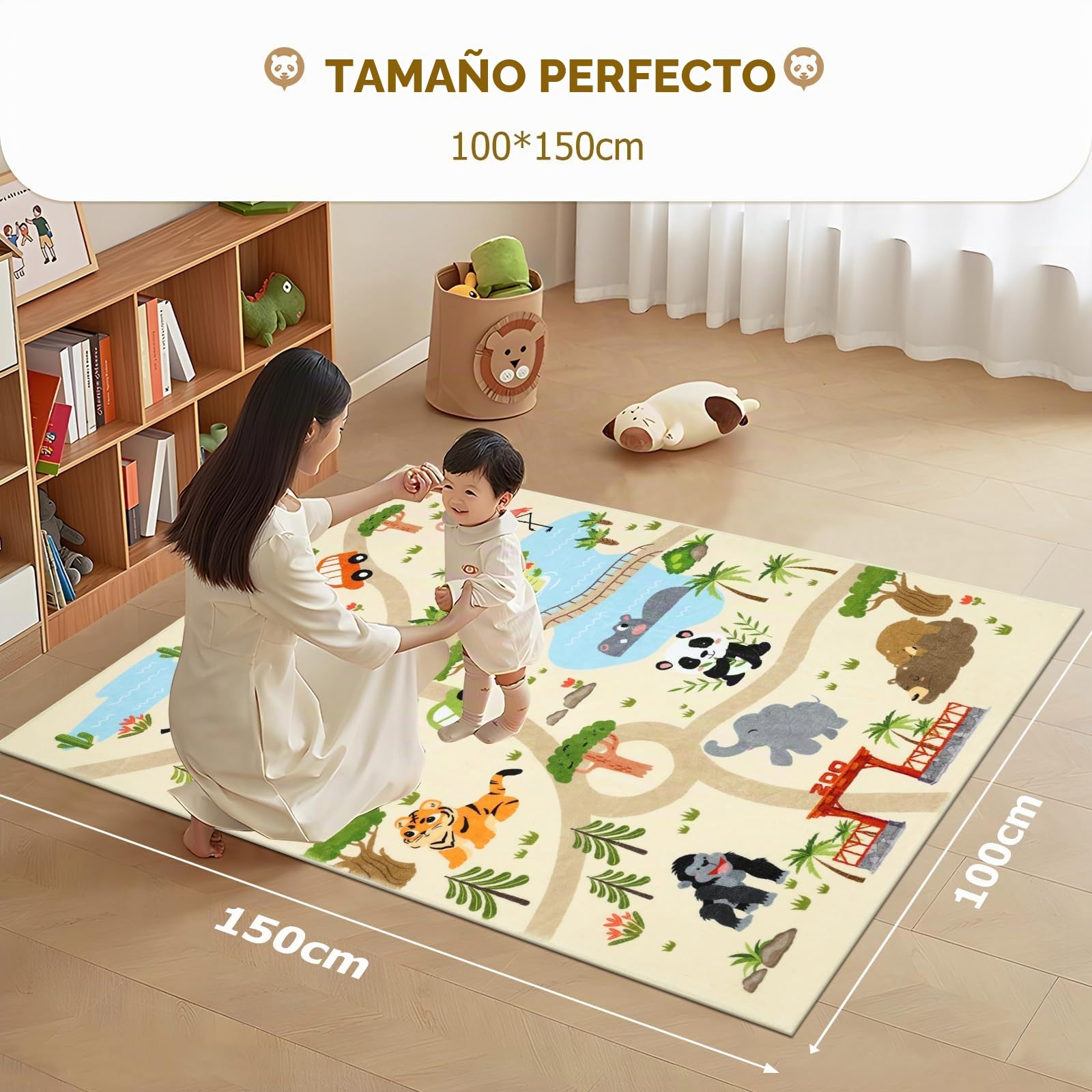 Enyhom Alfombra Infantil Habitacion Lavable, 100 x 150 cm Ultra Suave Alfombra Niños Antideslizante Motivos Animales Alfombra Juegos Bebe Zoológicos Tapete Bebe para Habitacion Bebe, Guardería