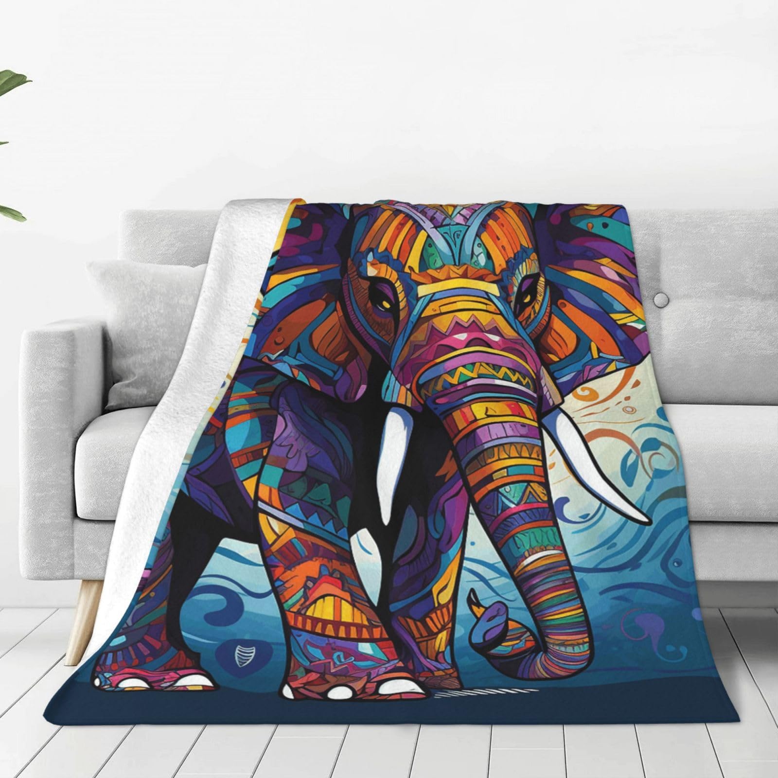 KLOPH Colorful Elephant Throw Blanket 40"x30" Flannel Fluffy Warm Blanket for Couch, Reversible Plush Blankets for Bed, Comfy Fuzzy Blanket for Sofa, Plush Lightweight-Blankets for All Season