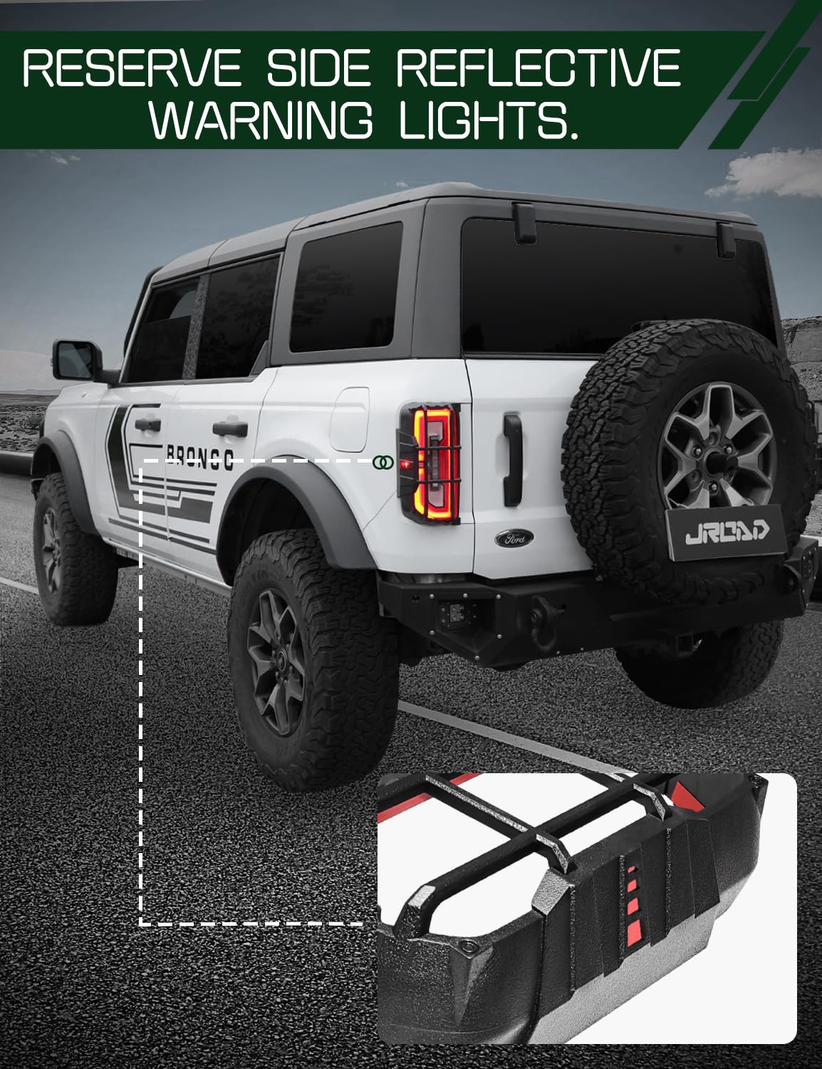 JROAD Bronco Rücklichtschutz, Rücklichtabdeckung, kompatibel mit Ford Bronco 2021, 2022, 2023, Außenzubehör (Nicht passend für Bronco Sport)