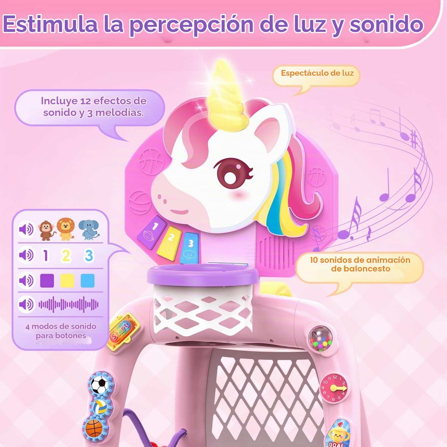 POPERFUN Canasta Baloncesto Infantil y Porteria Futbol Niños para Niñas de 1-3 Años, Mini Canasta Baloncesto con Luces y Música para Bebés de 12-18 Meses, Regalos de Cumpleaños de Navidad
