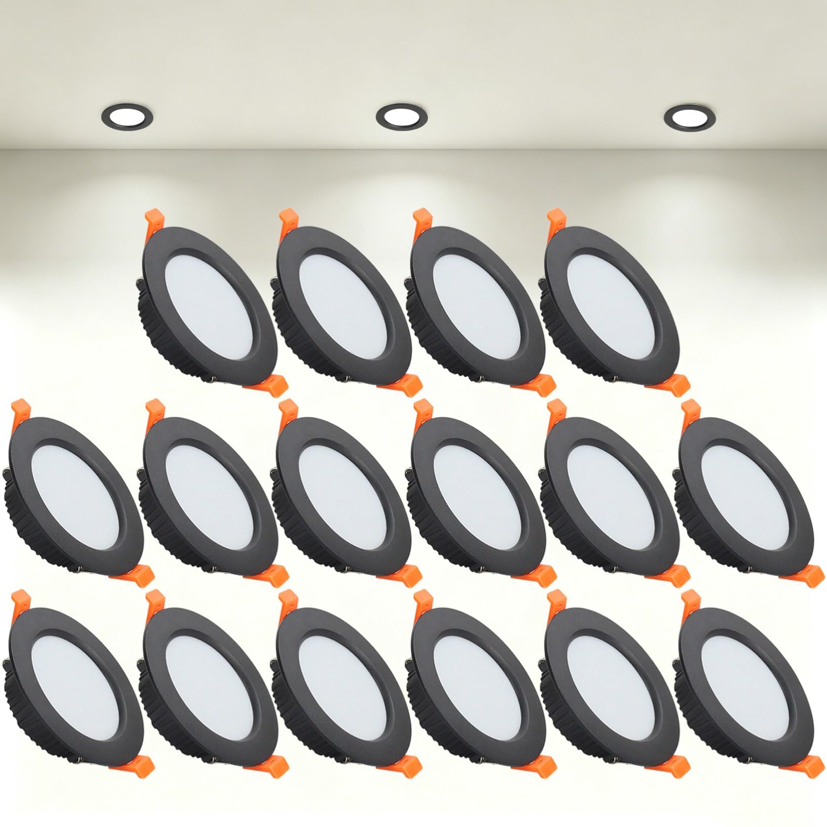 VOGHMOLD 9W Ultra Slim LED Downlight Recessed Ceiling Light 3.5 inch, 4000K Spot Lights Black Aluminum Trim, Cut Φ90-100mm, AC110-240V Panel Lighting for Office Hallway Closet, 16 Pack