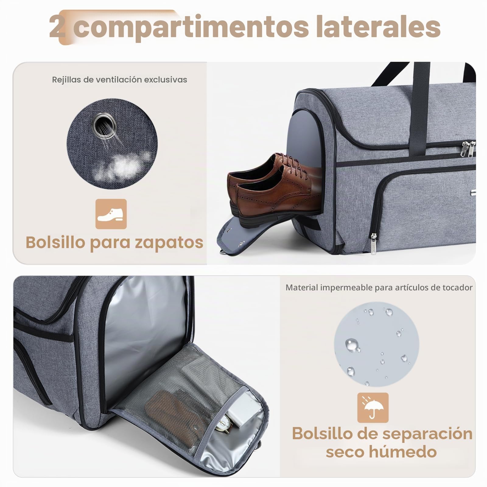 Bolsa de Ropa con Ruedas, Bolsa de Viaje Gran para Equipaje, Bolsa de Ropa para Viaje 3 en 1 para Hombres y Mujeres, Garment Duffle Bag (47L, Gris)