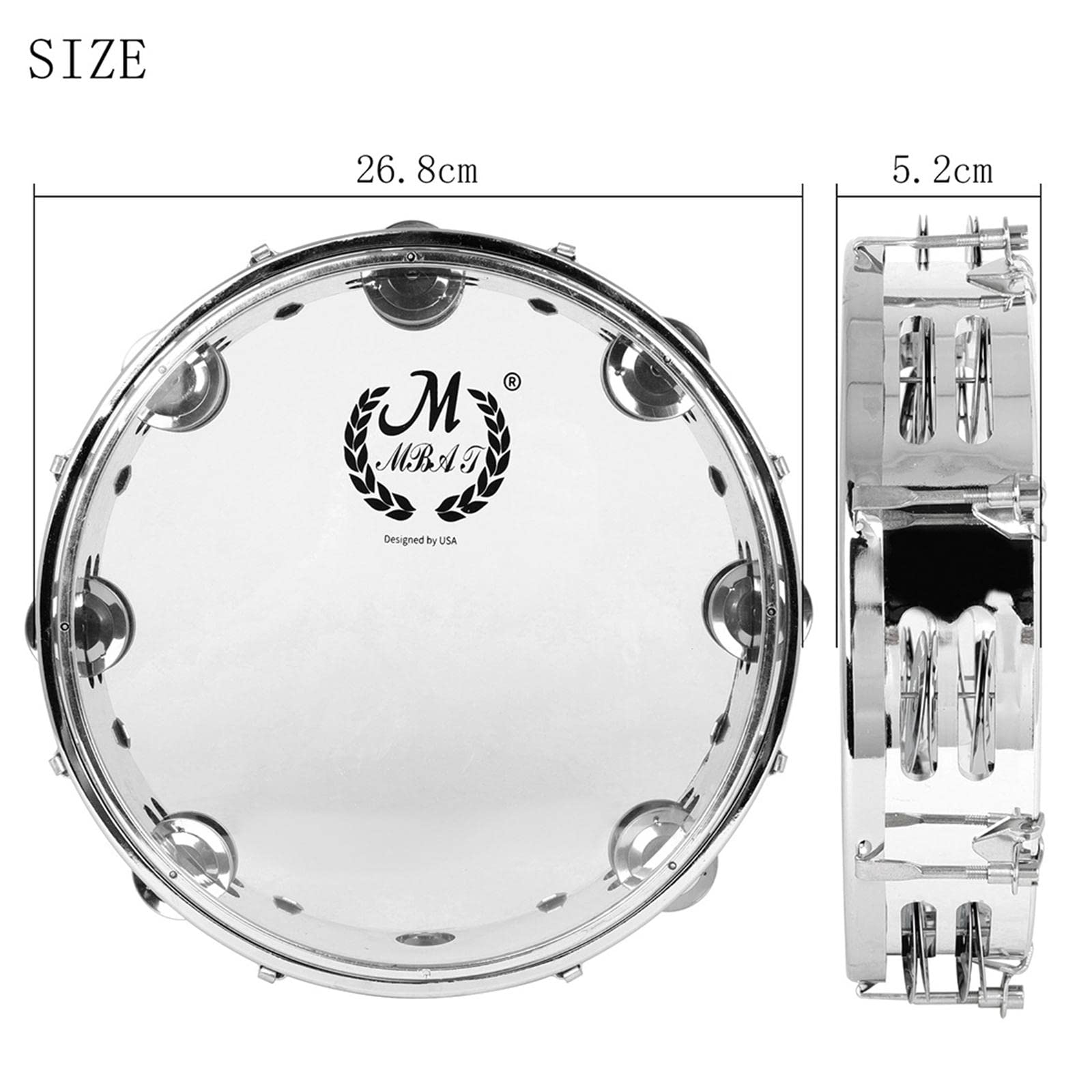 Pandereta de Percusión con Doble Campanillas Tambor de Mano Transparente Instrumento Musical Autoajustable de Y Acero Inoxidable Adecuada Pa, 10 Pulgadas Claro