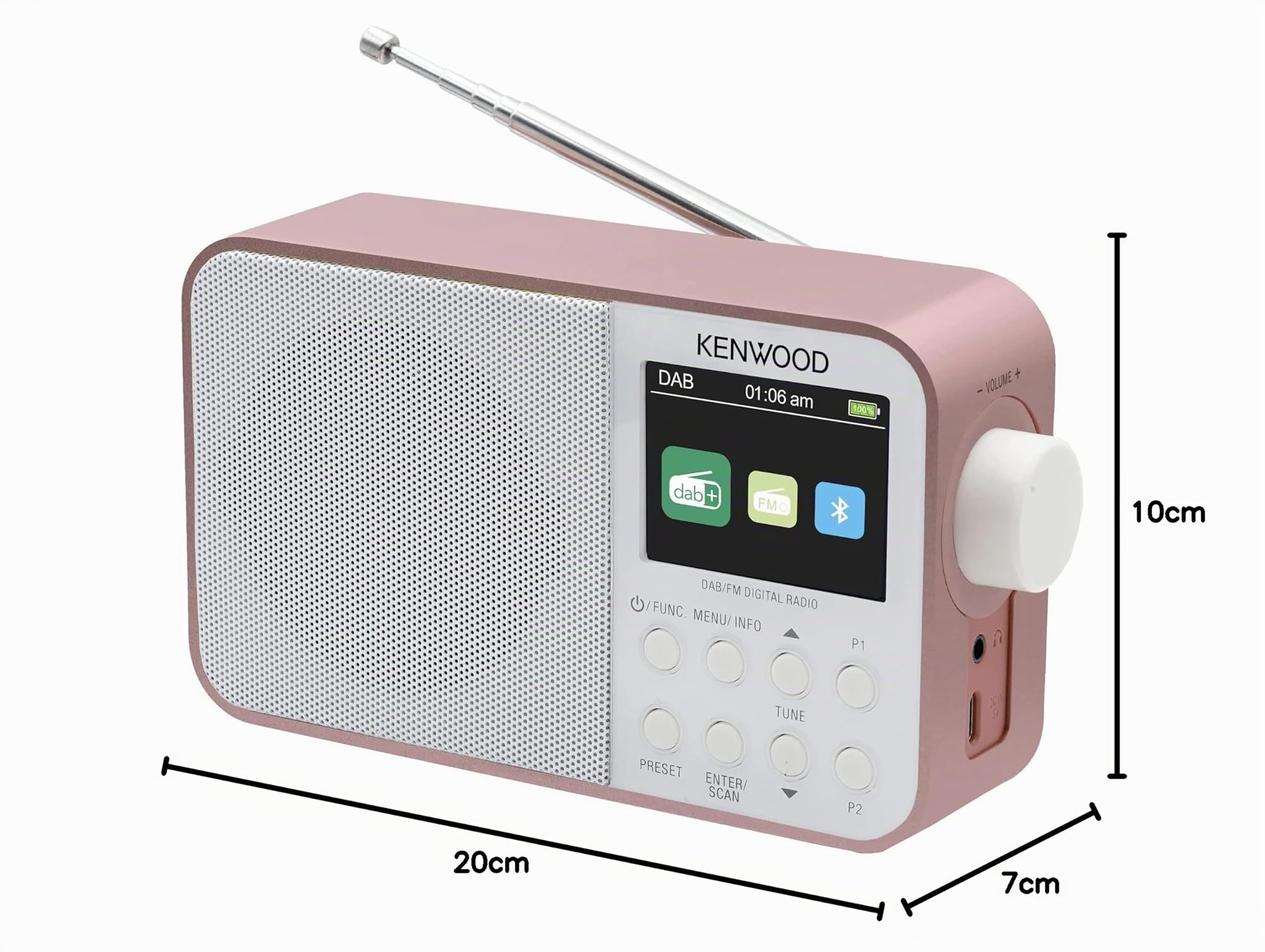 Kenwood CR-M30DAB-R - Radio Portable Dab+ avec Bluetooth, Batterie intégrée et écran Couleur de 6,1 cm - Or Rose et Blanc