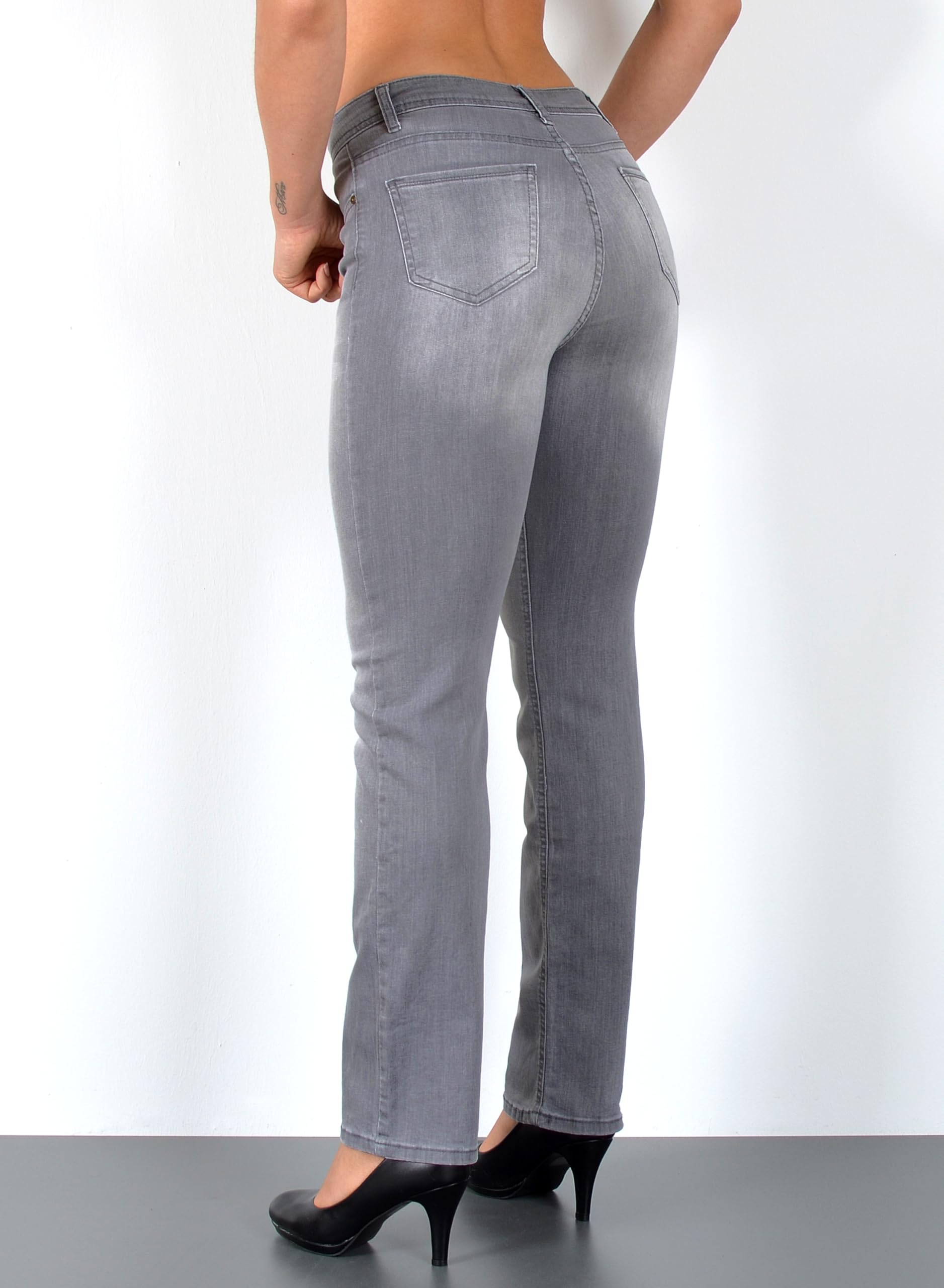ESRA Straight Fit Jeans Damen High Wasit Damen Jeans Stretch Übergröße G800