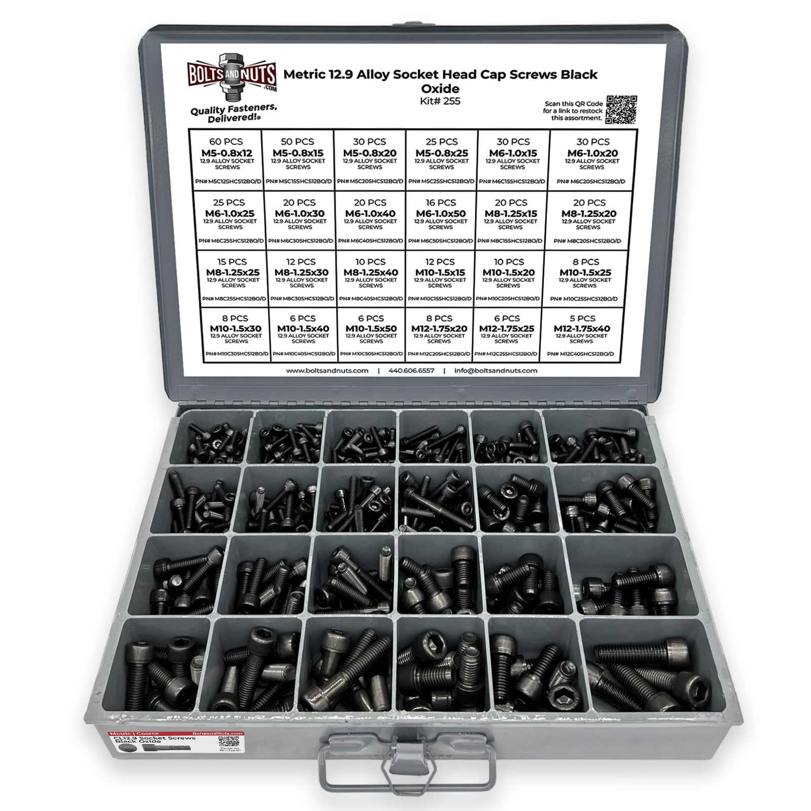 Metric 12.9 Alloy Allen Socket Head Cap Screws Bolts Black Oxide Assortment - 453 PCS