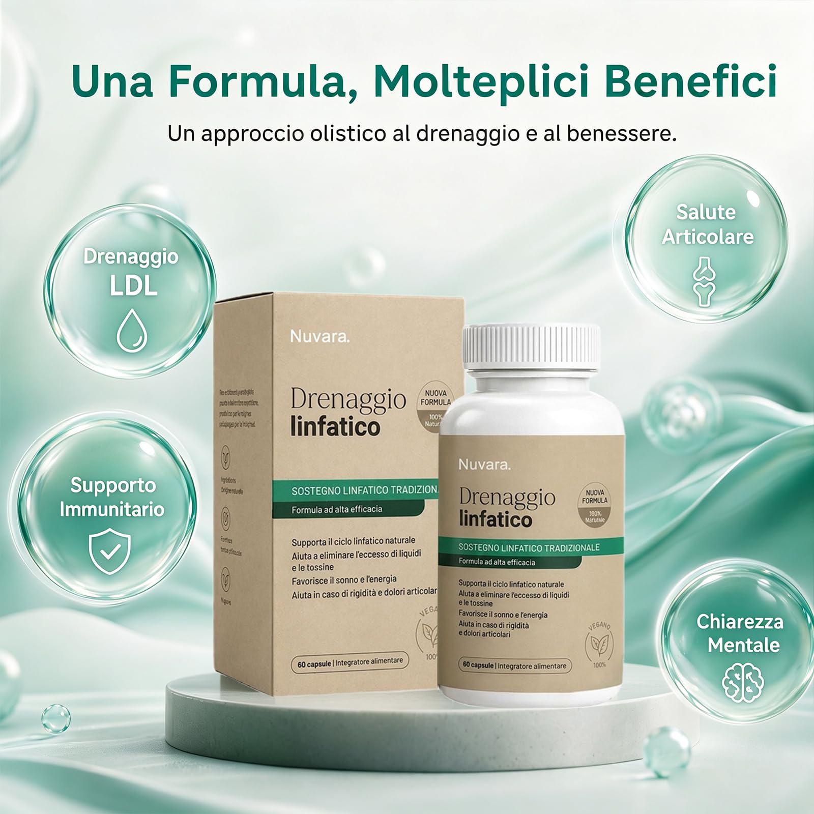 Nuvara Drenaggio Linfatico Capsule, Formula Erboristica Naturale, 60 Capsule, Senza Glutine, per Donne e Uomini (2)