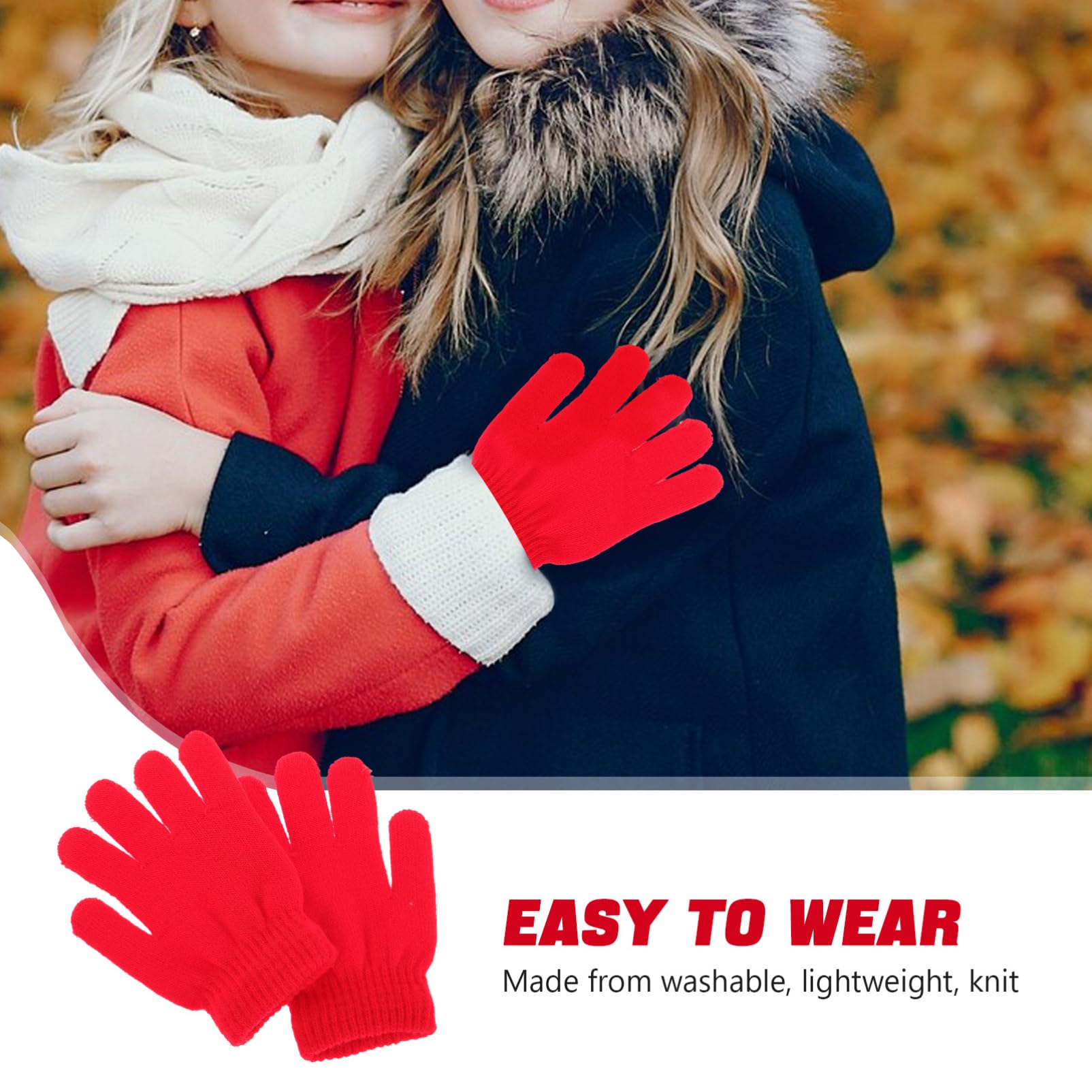 Guantes de Invierno Cálidos, Ligeros y Lavables de Punto Rojo Diseño Sencillo para Niños de 4 a 12 Años para Jugar al Aire Libre Autobús Escolar