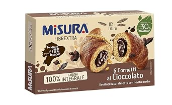 CAIYA Misura Fibrextra Cornetti di Pasta Sfoglia Integrale con Ripieno al Cioccolato Fondente 308g