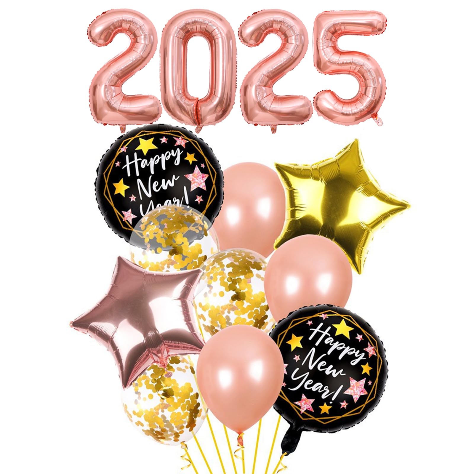 GoldRockBalloons New Year's Eve Decoration 2025, 14 Pieces Decoration New Year's Eve Balloons, Happy New Year Decoration 2025, Foil Balloon New Year's Eve Balloon Decoration Set, New Year's Eve Party