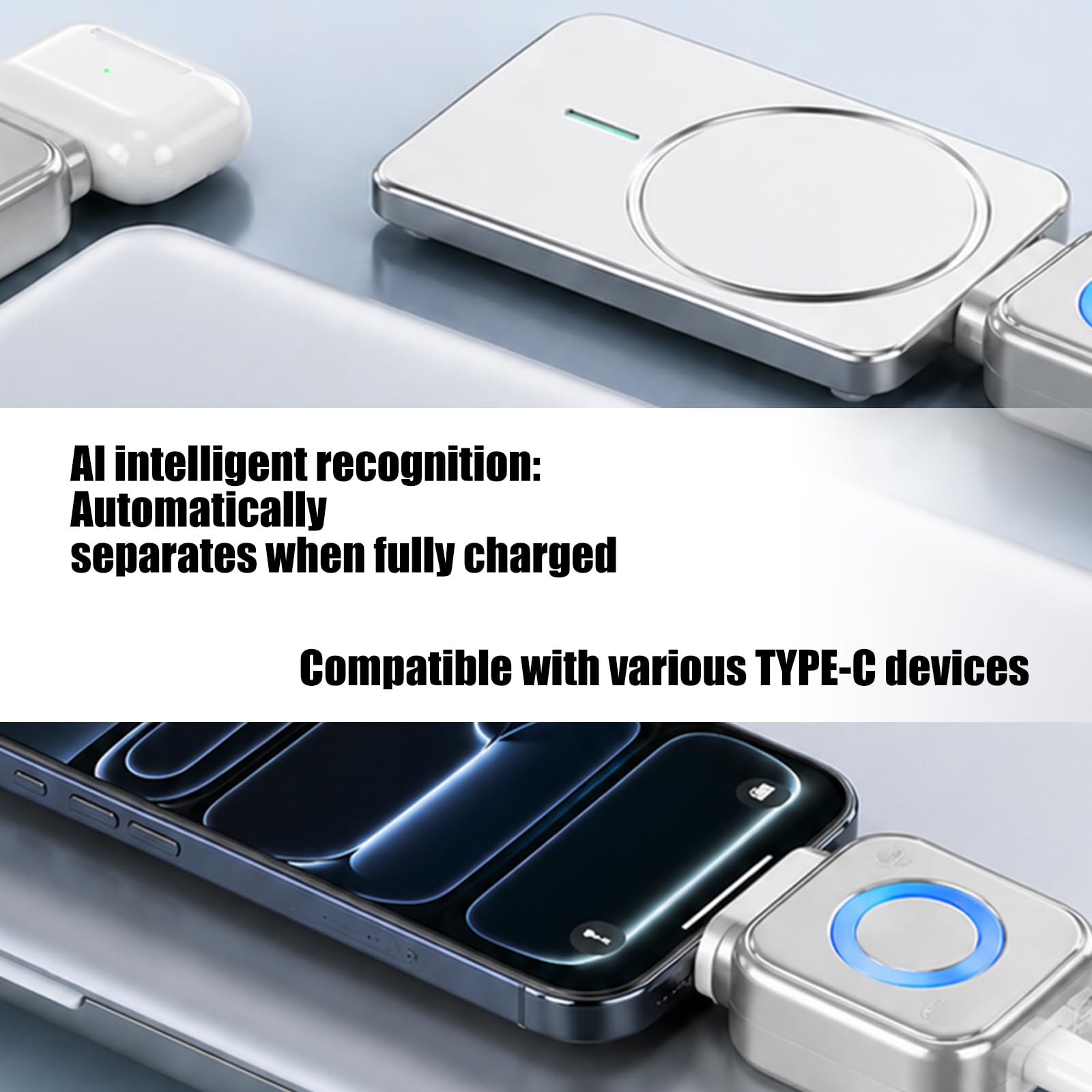 Adaptadores de cargadores inteligentes con cortes de alimentación de IA para carga rápida de hasta 140 W PD3.1 Dispositivos compatibles con cargadores de apagado automático de inteligencia