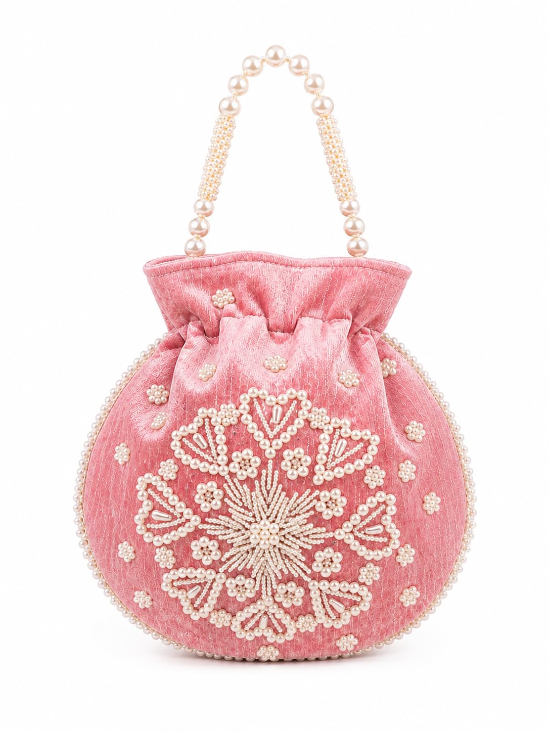 Pink Potli Bag with Pearl Beaded Handle, Floral Embroidery, Ethnic Potli for Women-image-41