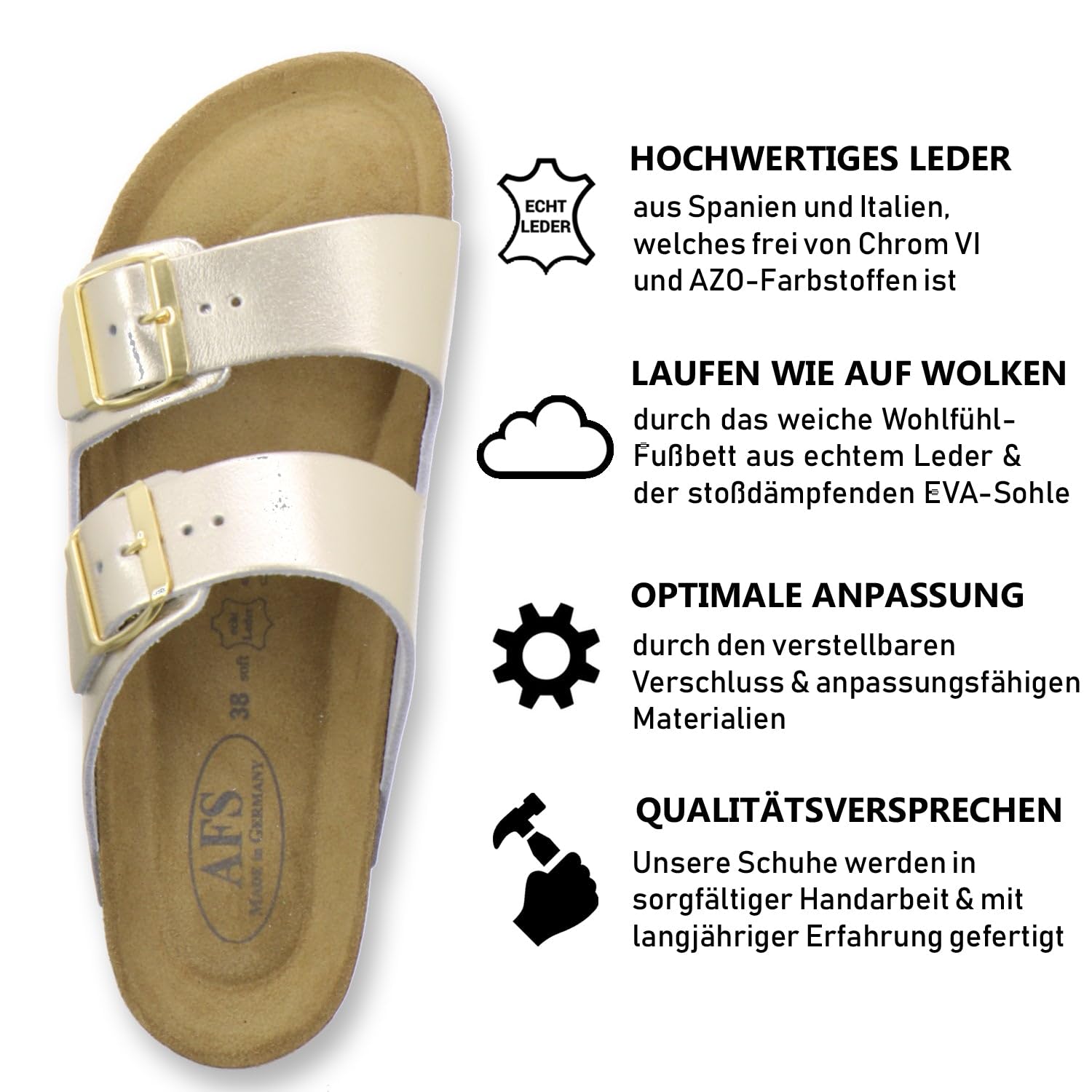 AFS-Schuhe 2100 - Sandali da donna, alla moda, in vera pelle, realizzati in Germania