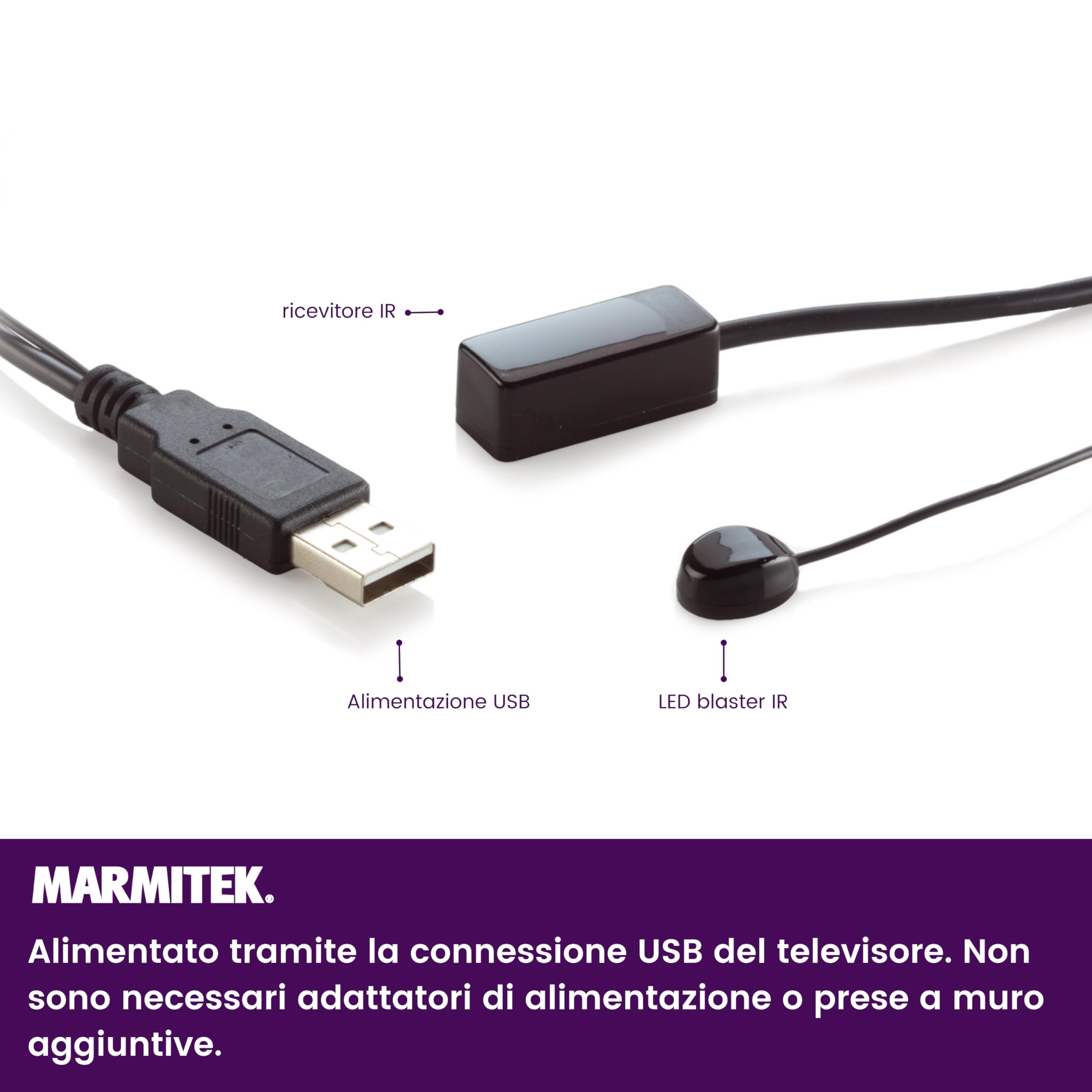Ripetitore Infrarossi - Marmitek IR100USB - Controlla i dispositivi dietro la TV con il tuo telecomando - Metti i dispositivi AV fuori dalla vista - Alimentazione tramite uscita TV USB