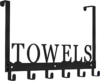 Over The Door Hooks, Towel Holder for Bathroom, Door Mount Towel Rack Metal Bath Towel Hanger for Bedroom Kitchen Pool Beach Towels Bathrobe Wall Mount Towel Hooks for Bathrooms (6 Hooks, Black)