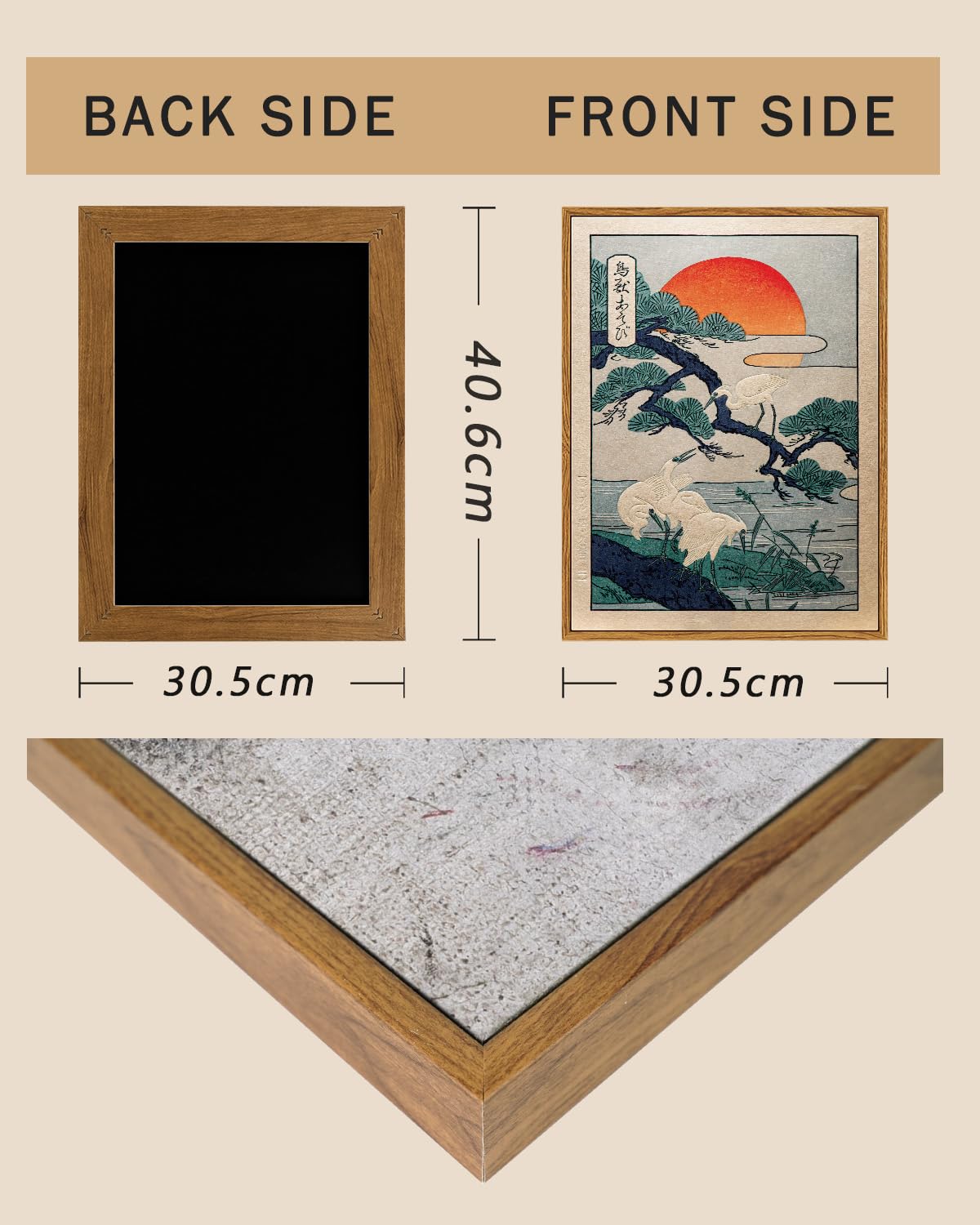 ARPEOTCY Framed Wall Art, Vintage Japanese Crane and Sunset Painting Print, Retro Canvas Wall Art Decor for Living Room, Bedroom, Office, Japanese Traditional Nature Home Decor Aesthetic(30x40 CM) — view 3