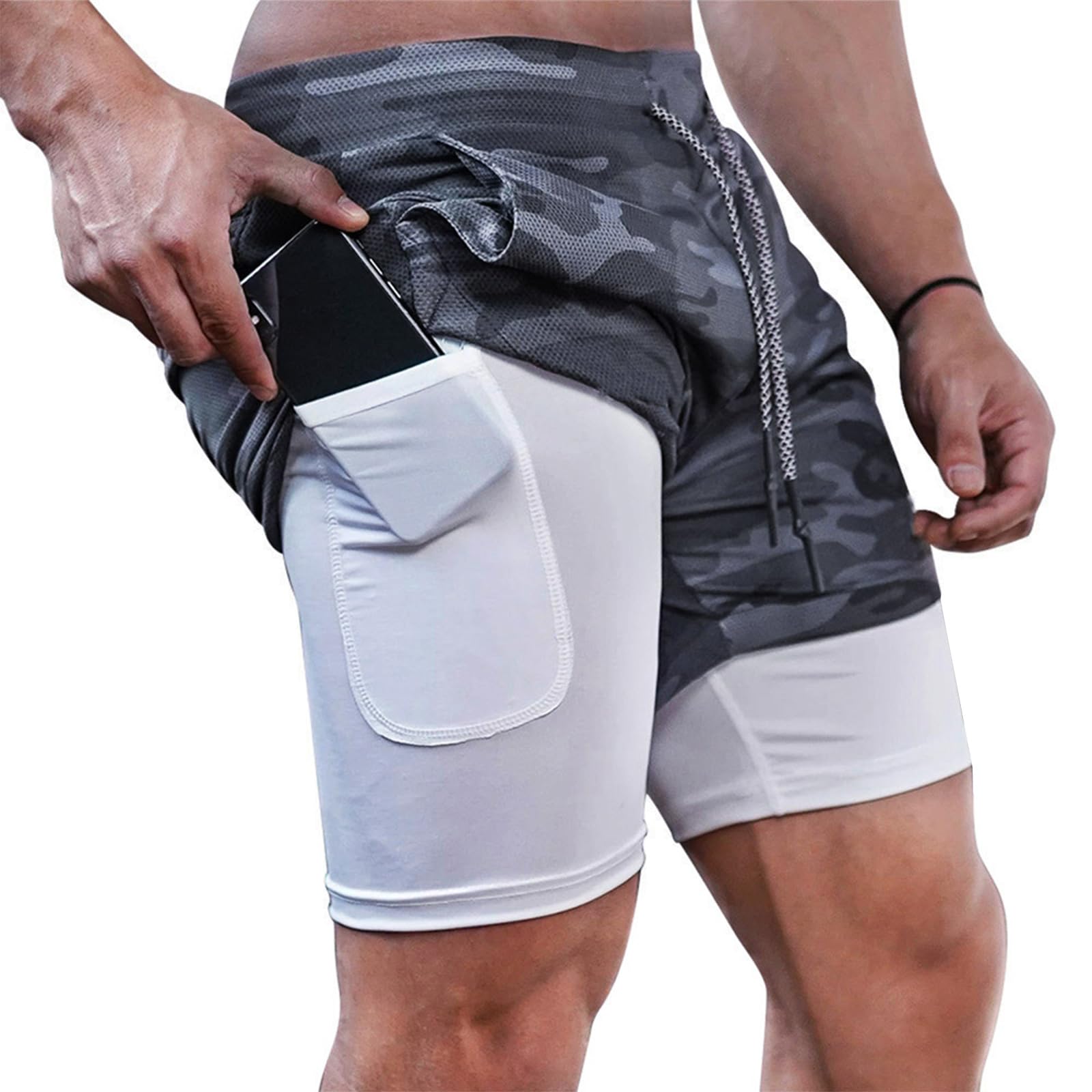 Superora Herren Sport Shorts Laufshorts 2 in 1 Kurze Running Sporthose Fitness Training Mit Eingebaut Taschen
