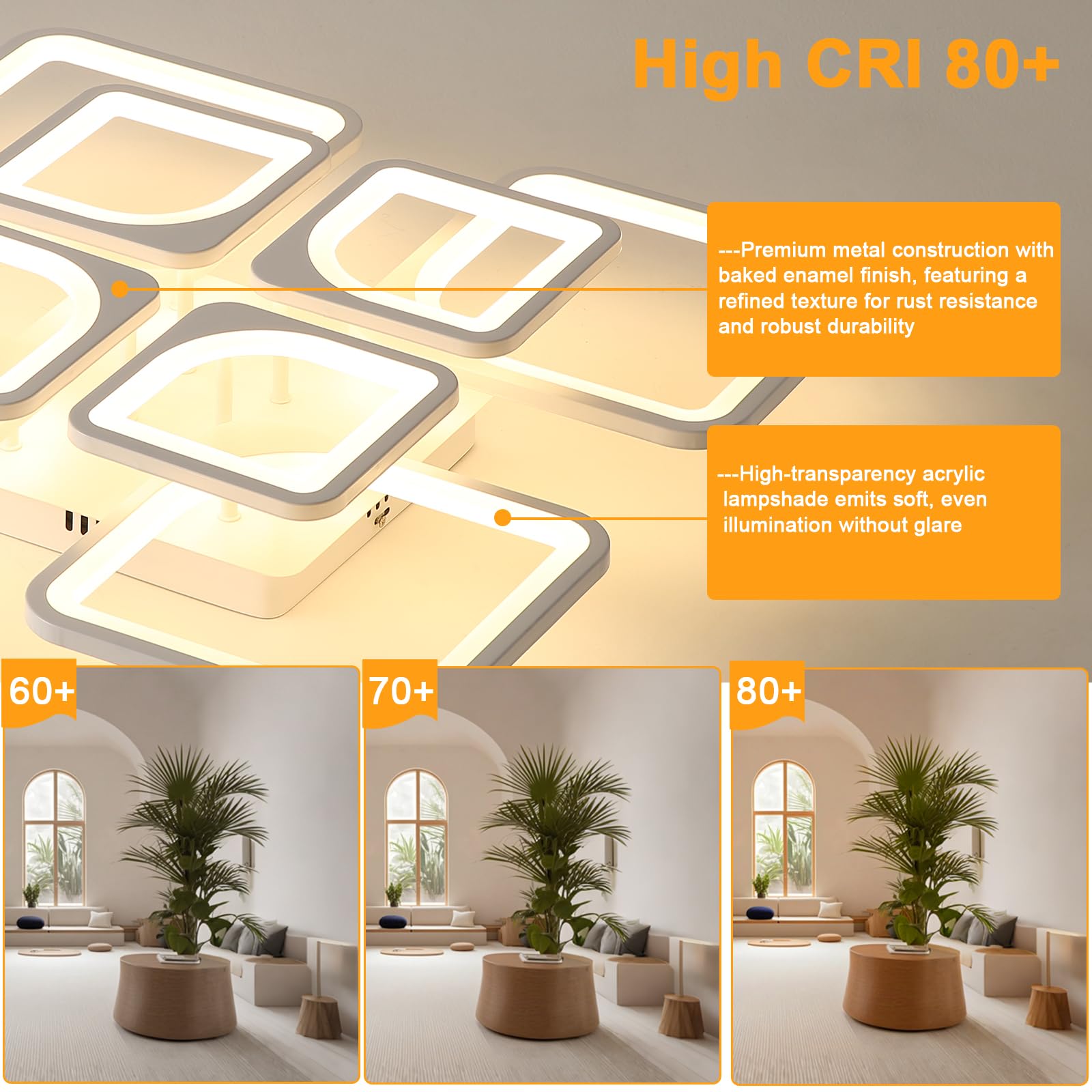 Comely Plafoniera LED Moderna, 80W Lampada da Soffitto, Lampadario LED Soffitto Dimmerabile con Telecomando e Controllo APP 8000LM 3500K - 6500K per Soggiorno, Camera da Letto, Sala da Pranzo