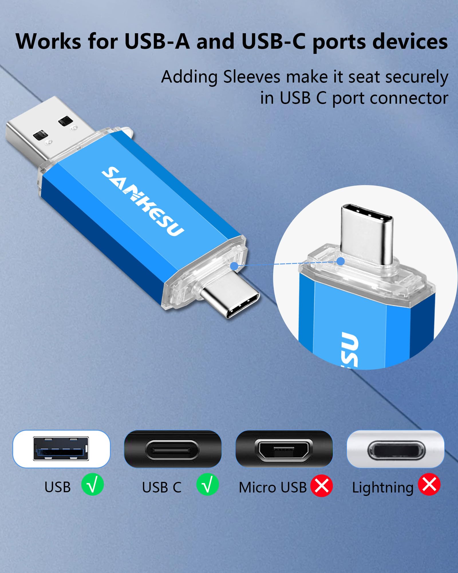 Lot de 3 clés USB C 2 en 1 128 Go USB-A + Type-C 3.1 OTG