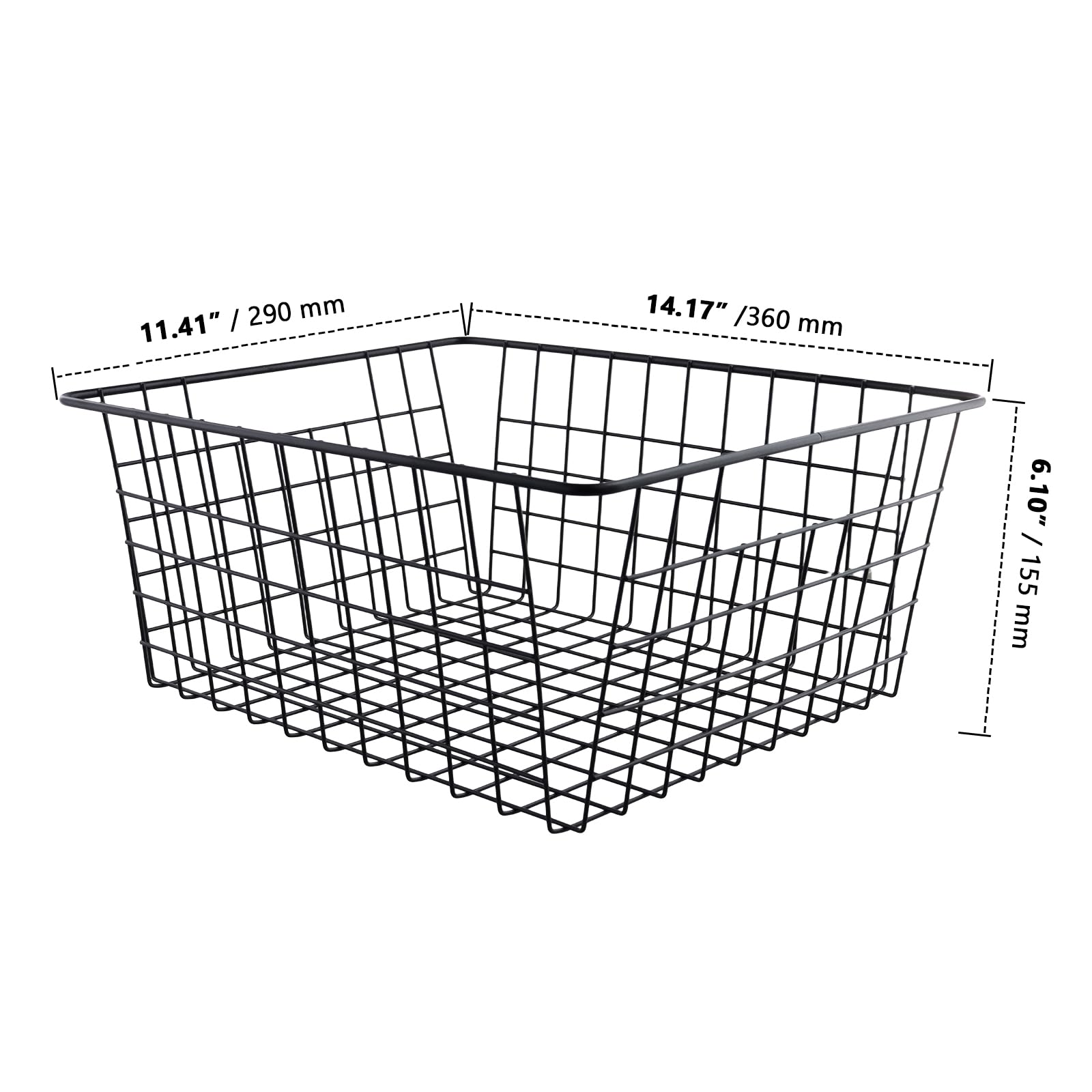 ZOENHOU 2 metalowe kosze, czarne, du?e, 36 x 29 x 15,5 cm, kosz druciany z uchwytami, kosz siatkowy do kuchni, ?azienki, spi?arni, biura