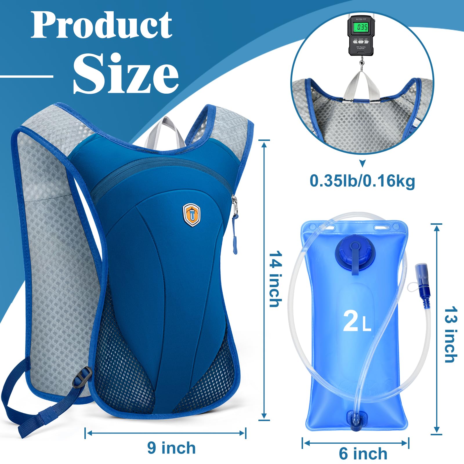 Zaino idrico con sacca d'acqua da 2 l, leggero e traspirante, con cinghie pettorali regolabili, per ciclismo, escursionismo, arrampicata, attività all'aperto