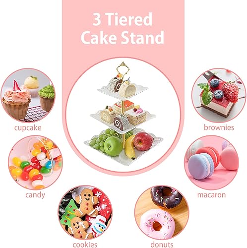 Miniatura 5 de 3 soportes cuadrados blancos para tartas de 3 niveles, bandeja de servir de 3 niveles, soporte para cupcakes, soporte de postre, decoración de mesa