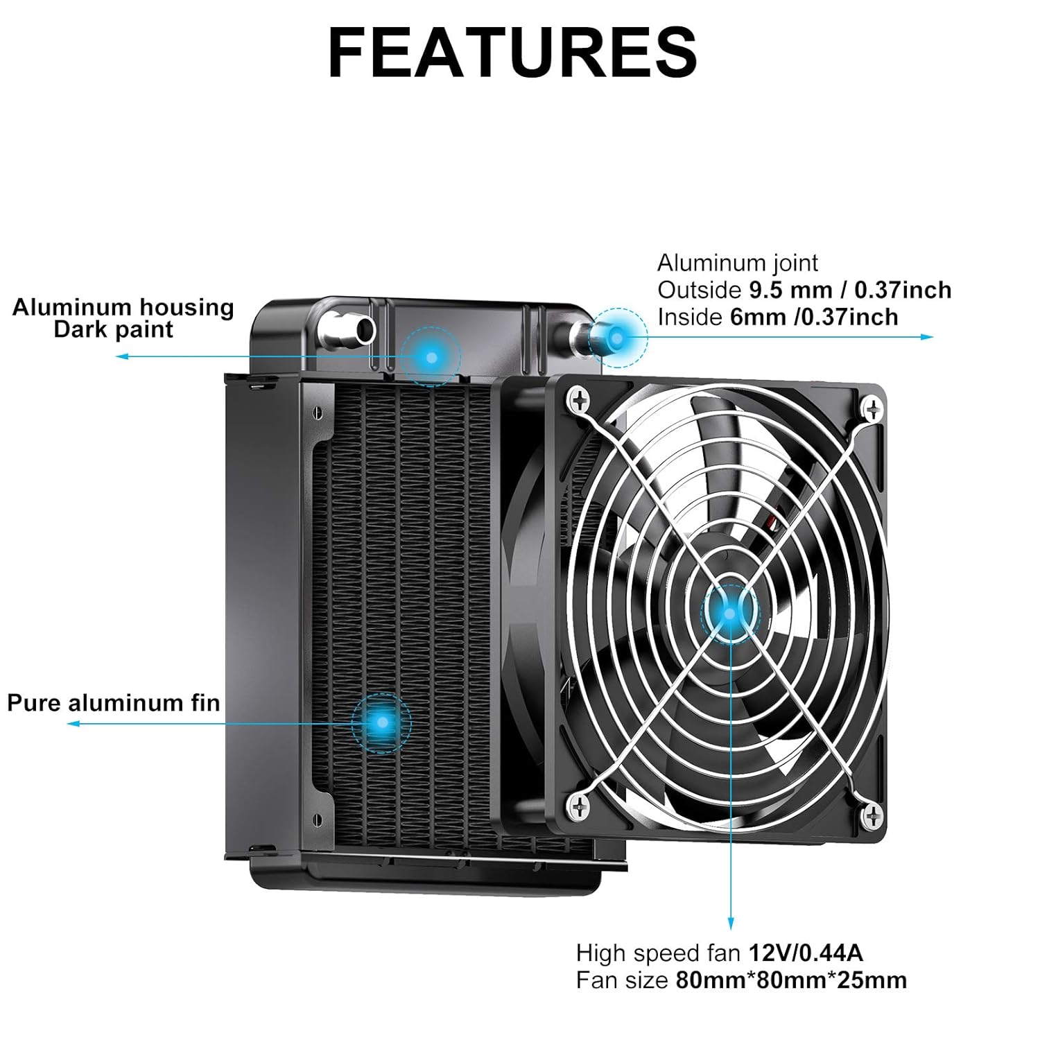 Clyxgs Water Cooling Radiator, 12 Pipe Aluminum Heat Exchanger Radiator with Fan for PC CPU Computer Water Cool System DC12V 240mm Black