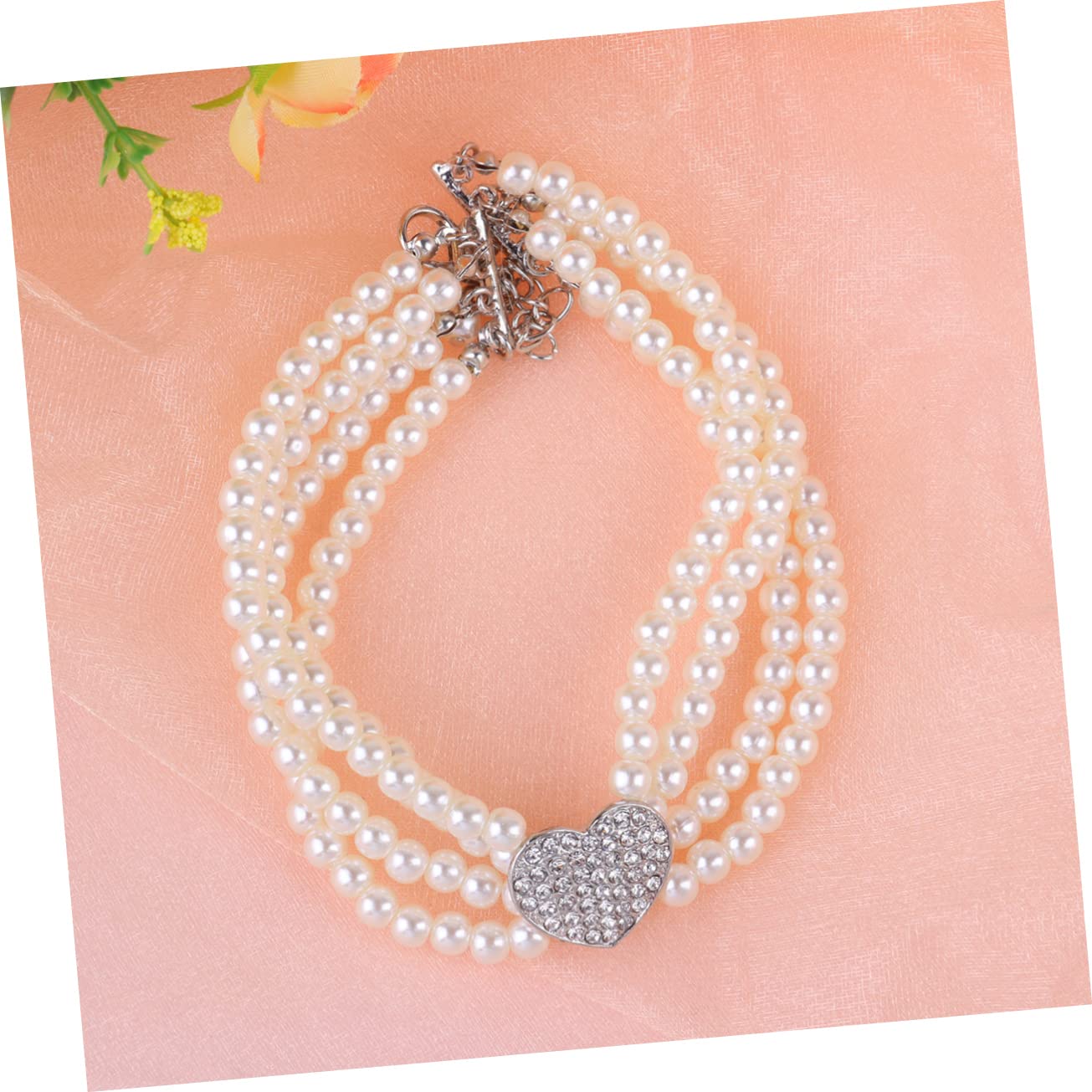 BESPORTBLE Pearl Beads Necklace for Dog Pet Heart Necklace Simple Pearl Pet Jewelry Fashion Accessory Suitable for Dog Puppy Pet Lover Size l
