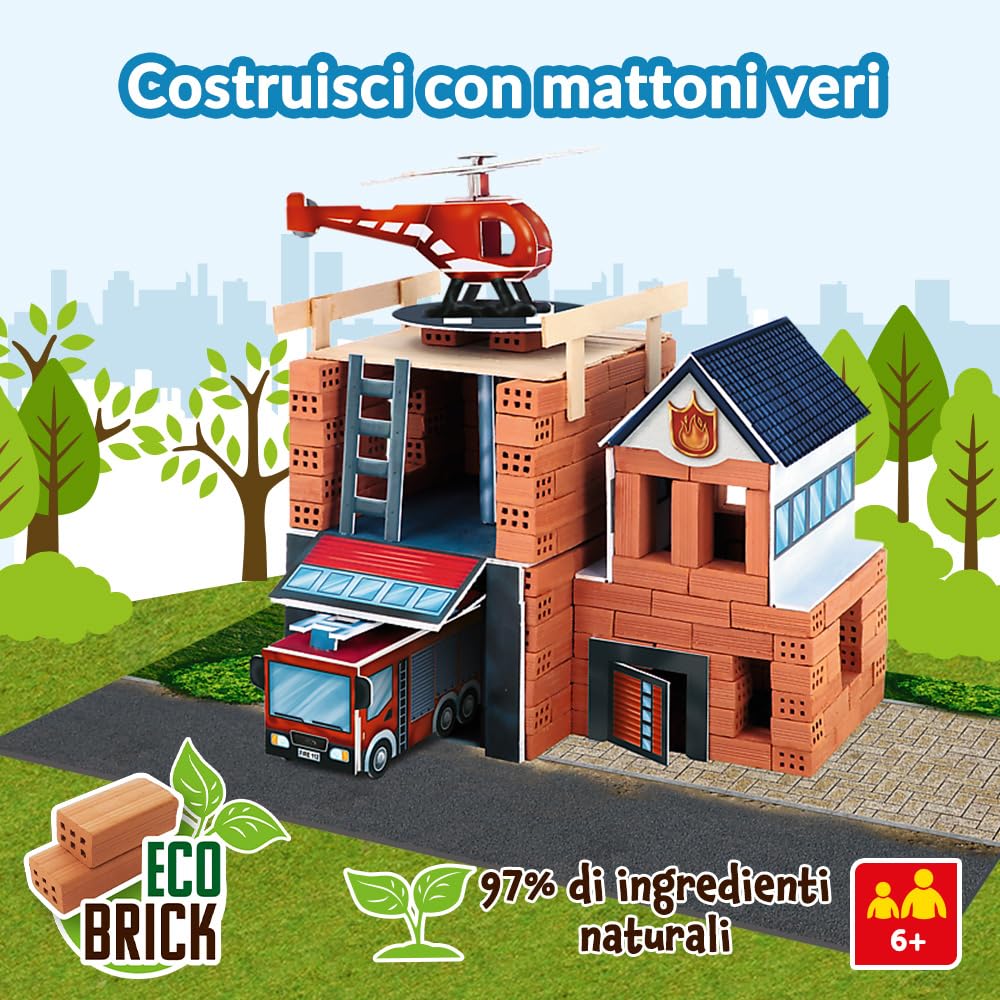 Brick Trick Trefl Caserma dei Vigili del Fuoco/Fire - Costruisci con i Mattoncini, Veri Mattoncini ECO, 190 Mattoni, per Bambini dai 6 Anni