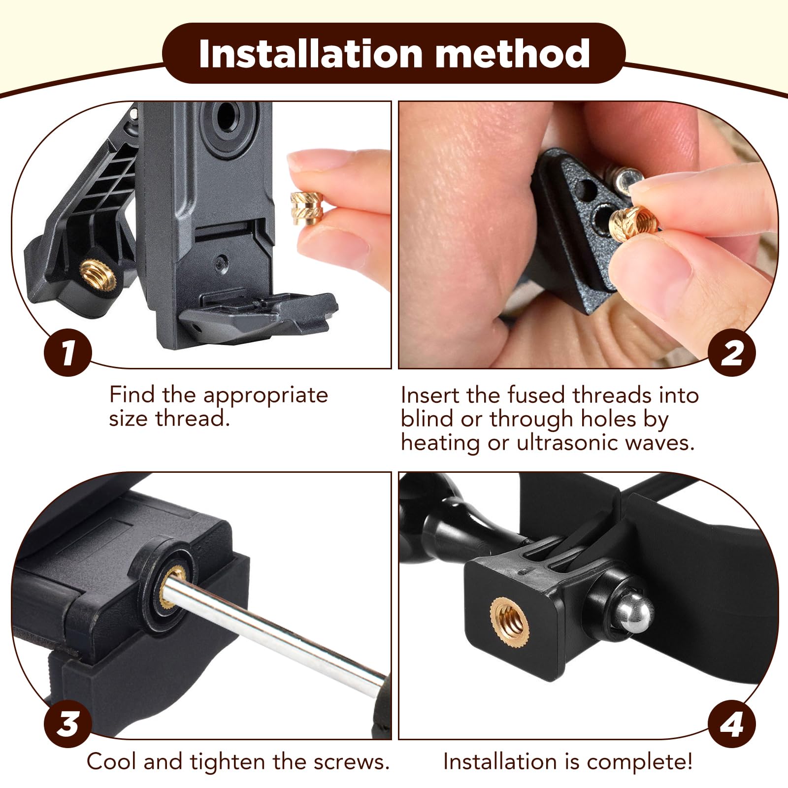 100 Stück M4 Gewindeeinsätze Messing - 3D Druck Einschmelzmuttern M4x8x6mm