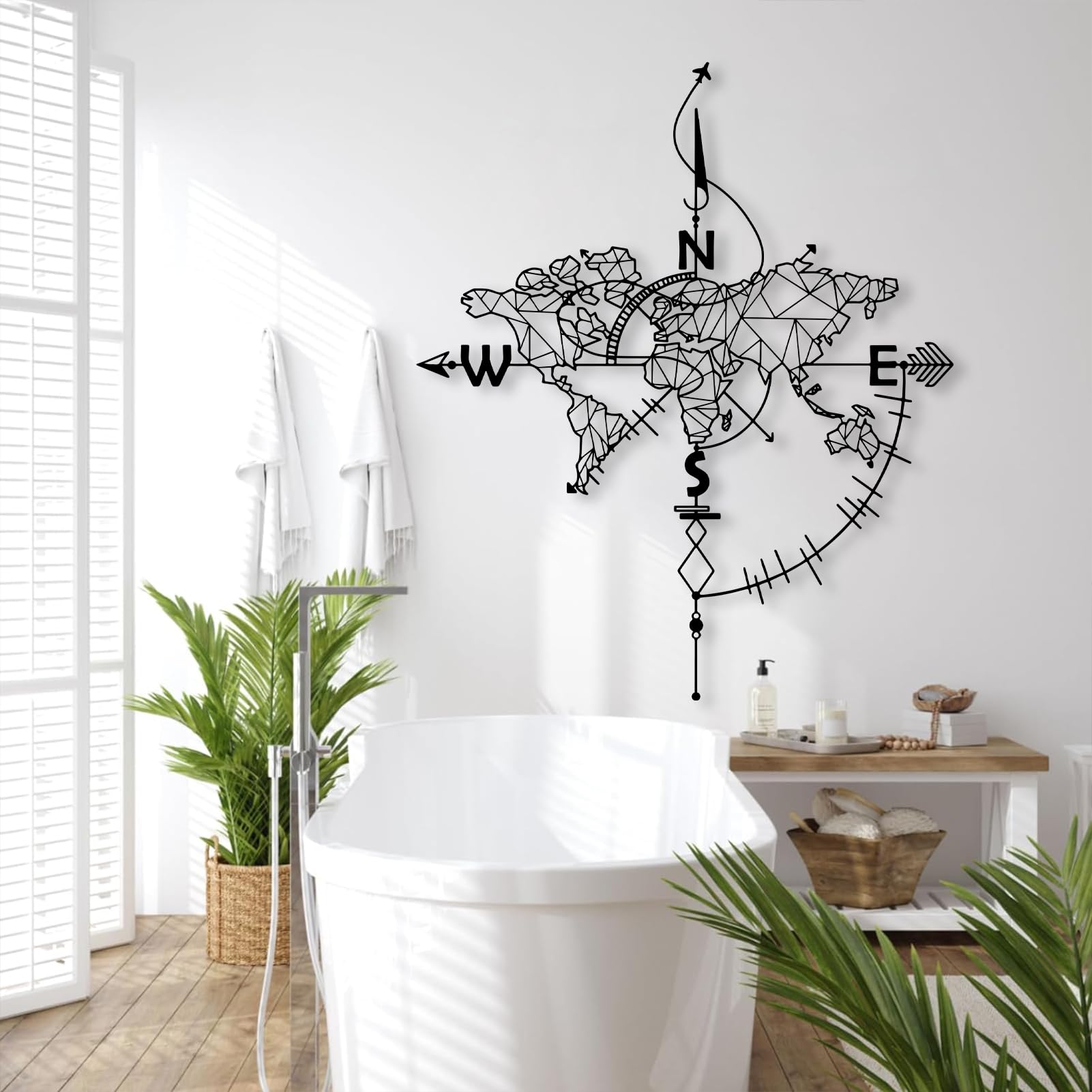 Mapa del Mundo de Metal Dorado para Pared, brújula de Metal, decoración Moderna para Oficina y hogar, Escultura Moderna para Sala de Estar, Dormitorio, Pasillo y escaleras (Dorado, 47" de la
