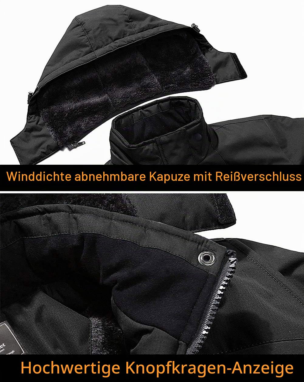 EKLENTSON Herren Winterjacke Wasserdicht Skijacke Winddicht Gefütterte Wanderjacke Outdoor Schnee Jacke mit 4 Taschen