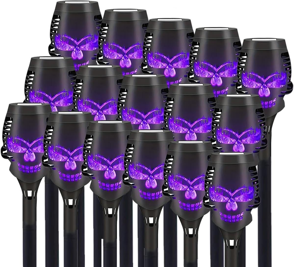 16 Pcs Halloween Solar Flame Lamps, LED Solar Flame Lamps, Dancing and Flickering Flame Torch Lamps, Outdoor Courtyard Waterproof Skull Decoration Lamps (Purple)