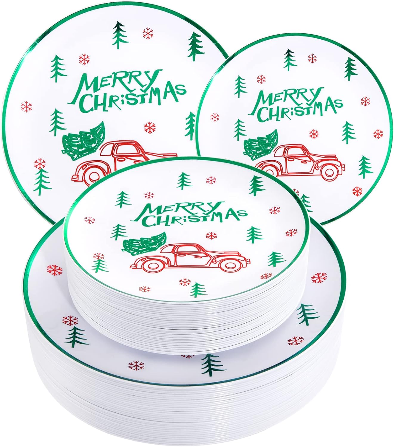 Supernal Christmas Plastic Plates,White Plastic Plates with Chrismas Tree Truck