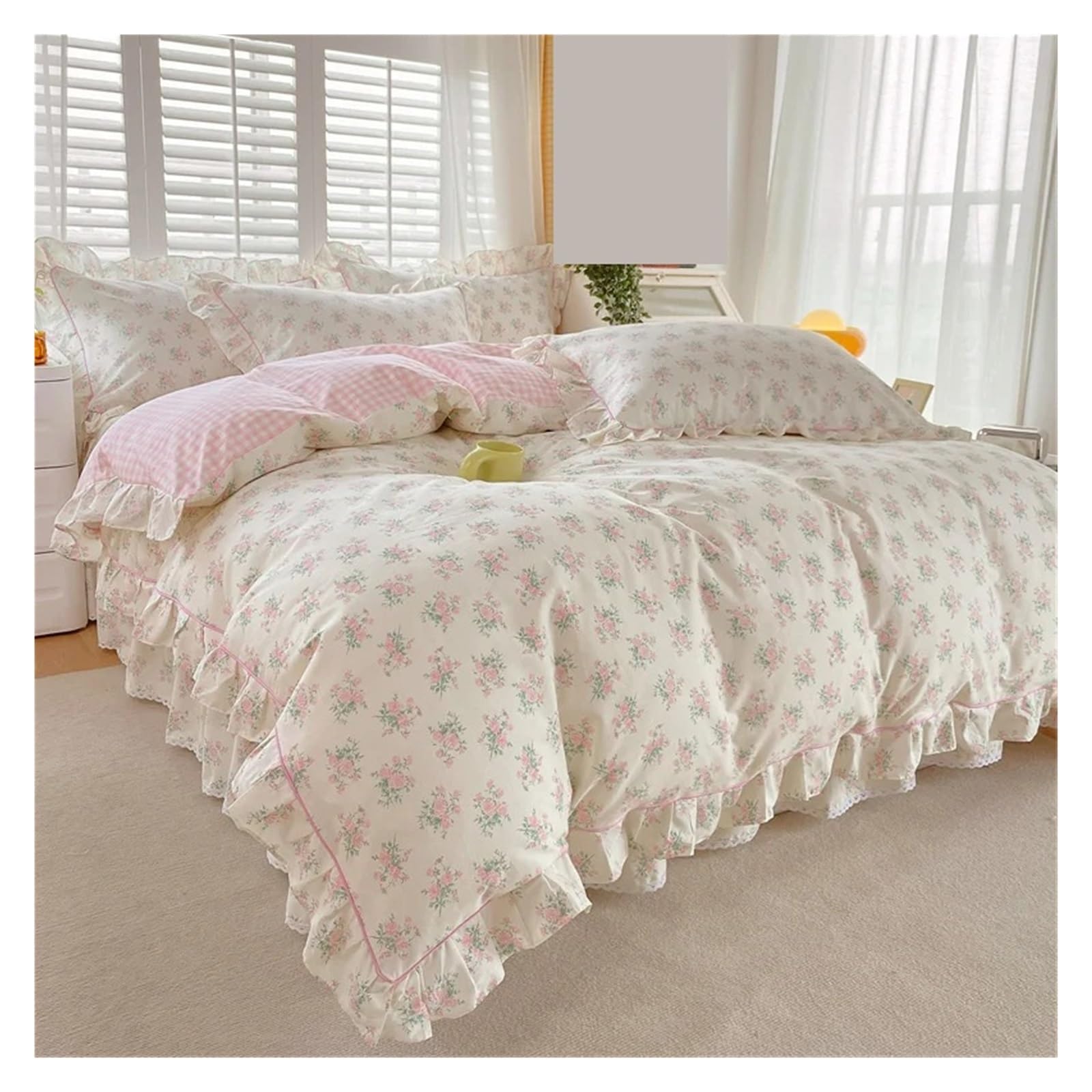 GCYEIDMA Ruffle Duvet Cover Cotton Duvet Cover Quilt with Ruffles Queen/King Size Bed 240x220(Color 6,Cover 220X240cmx1)