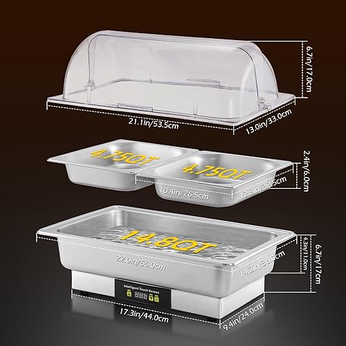 Miniatura 4 de Dyna-Living Platos eléctricos para bufé, servidores y calentadores de alimentos de acero inoxidable de 9.5 cuartos de galón, calentadores de