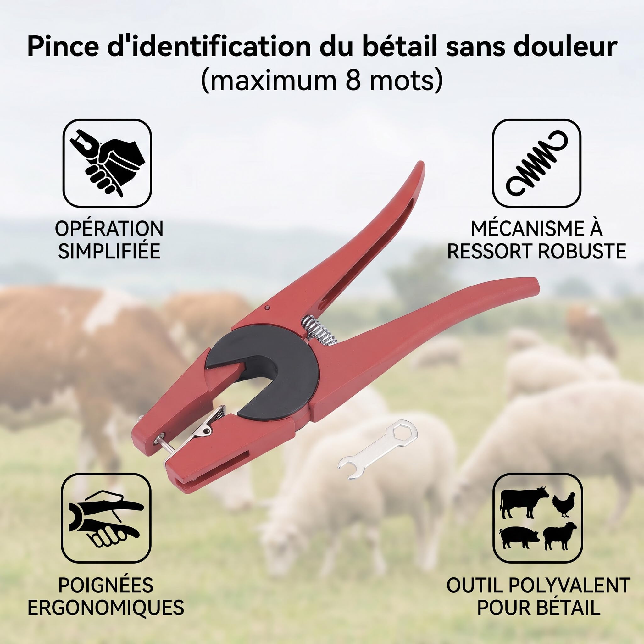 Zerodis Pince pour étiquettes D'oreille de Bétail, Outil D'identification D'animaux Indolore avec Ressort Solide et Poignée Antidérapante, pour Porcs, Moutons, Bovins, Chèvres, Chiens